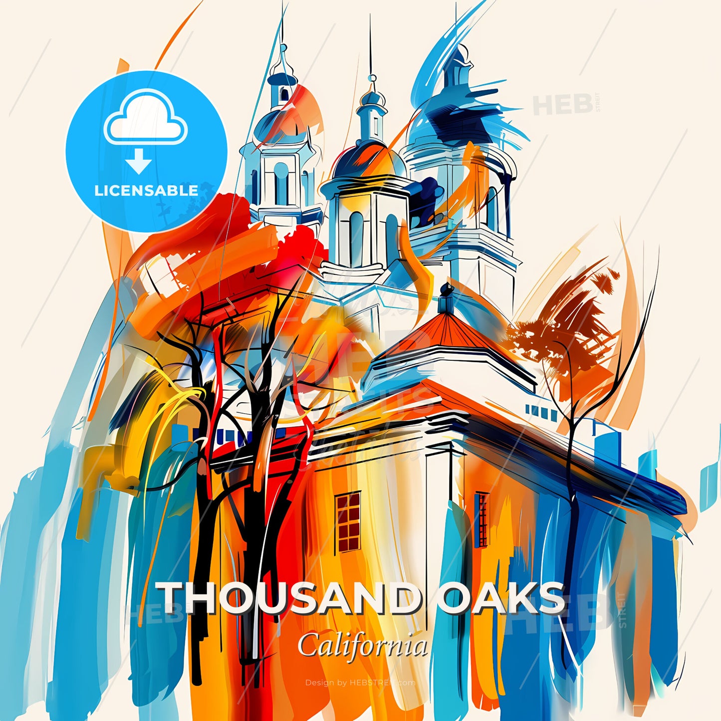 Vibrant Thousand Oaks, California - A Painting Of A Building With Colorful Paint - Square format print template