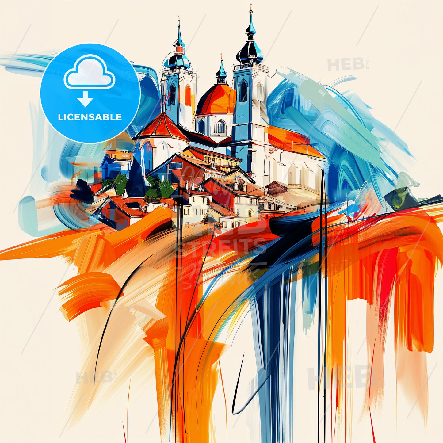 Vibrant Thun, Switzerland - A Painting Of A Building With A Colorful Background