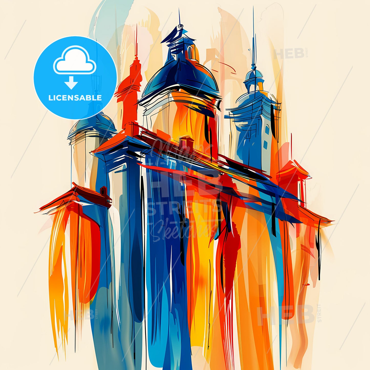 Vibrant Tianjin, China - A Colorful Painting Of A Castle