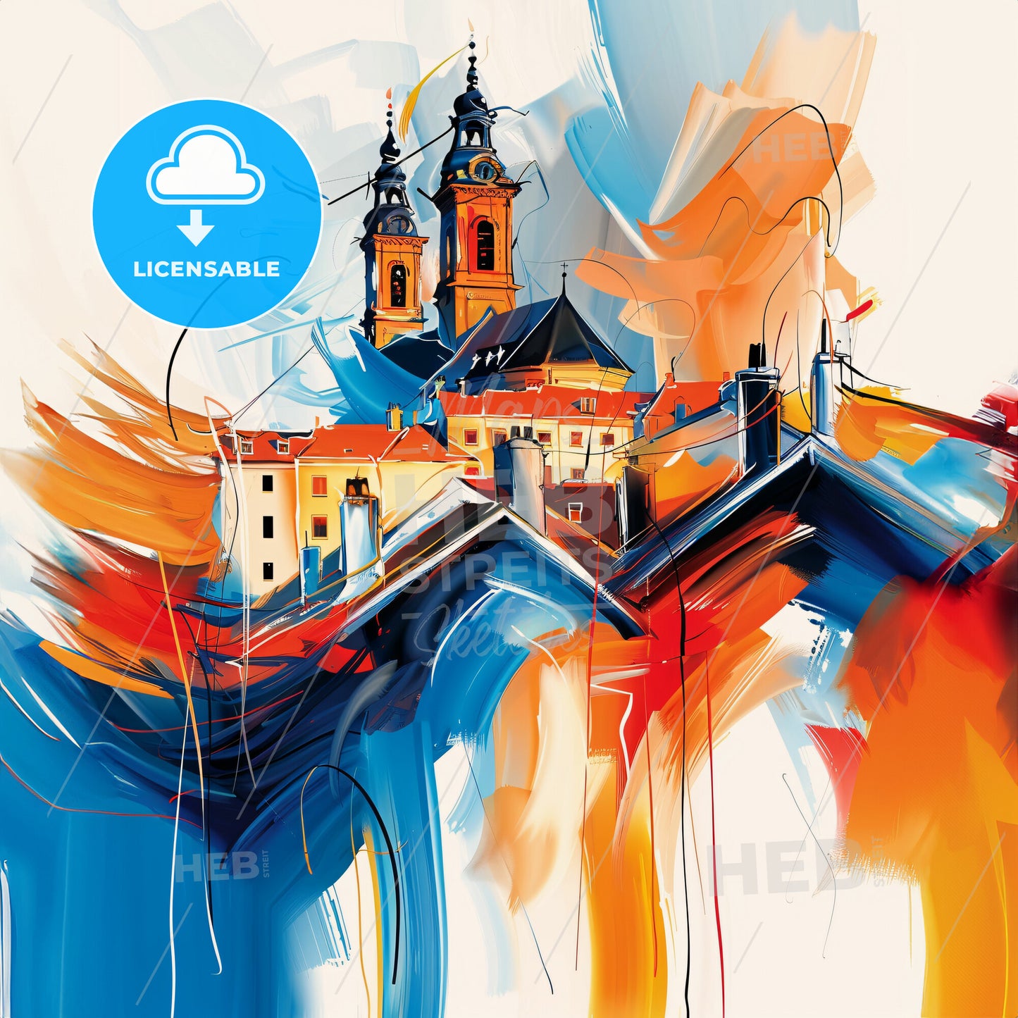 Vibrant Tilburg, Netherlands - A Painting Of A Building With Towers And A Roof