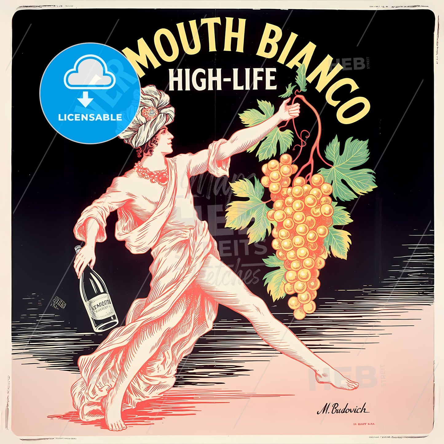 Timeless Art Deco Vermouth Elegance: Grapes & Glamour Poster
