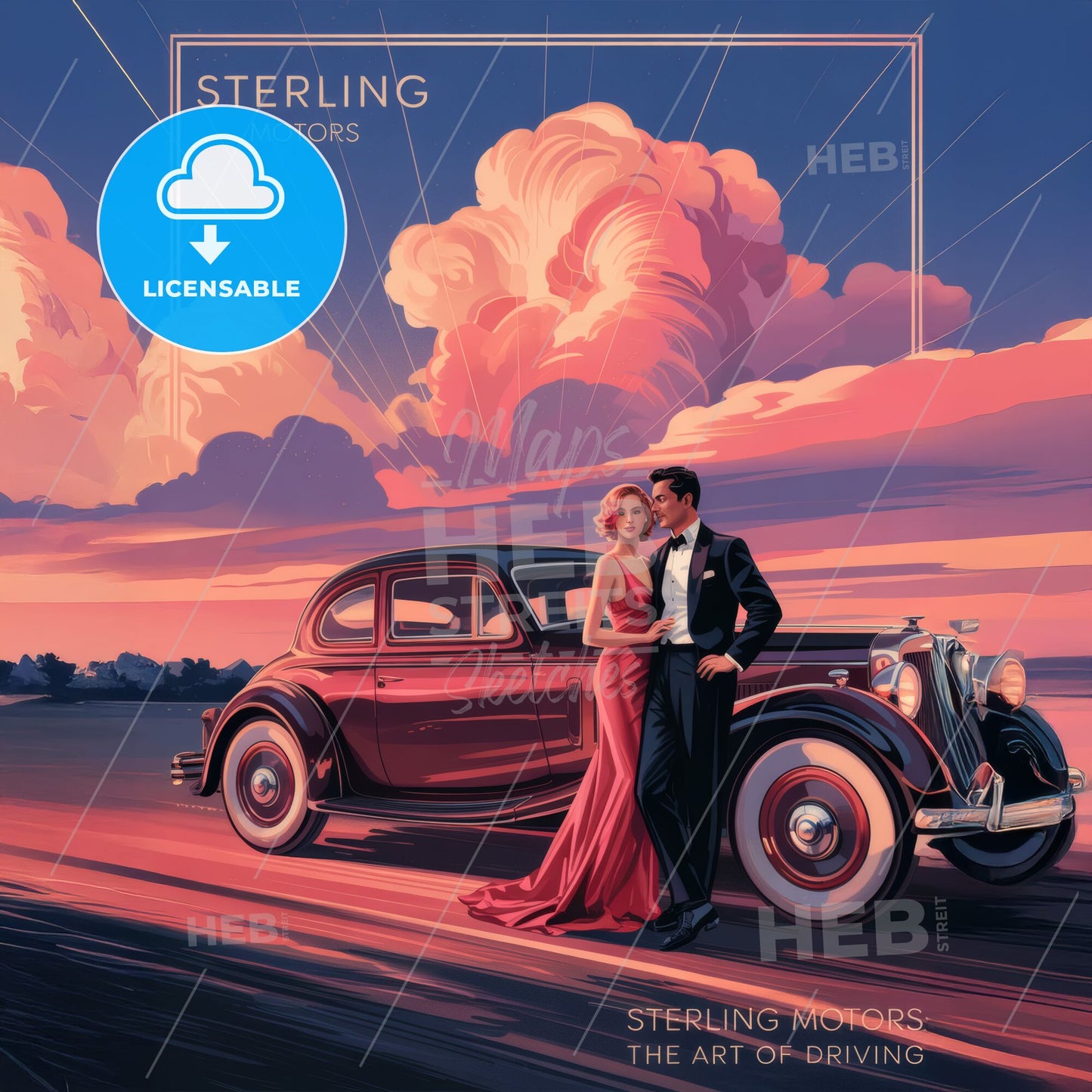 Timeless Elegance: 1930s Art Deco Glamour with Vintage Car and Stunning Lady