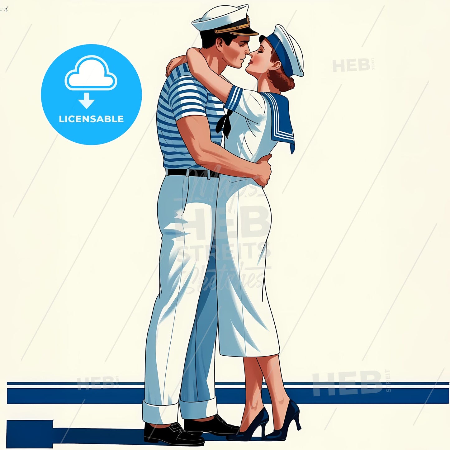 Timeless Nautical Embrace: Art Deco Romance in Blue and White