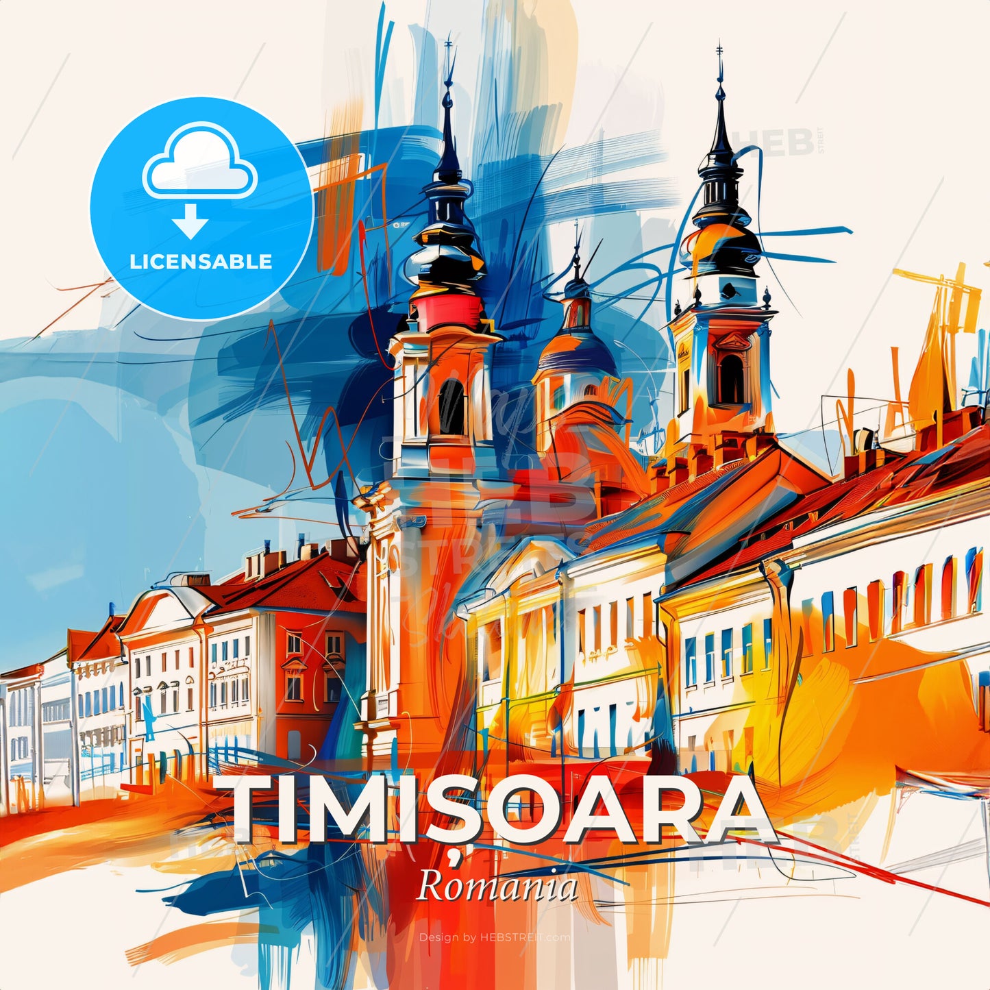 Vibrant Timișoara, Romania - A Colorful Painting Of A Building - Square format print template