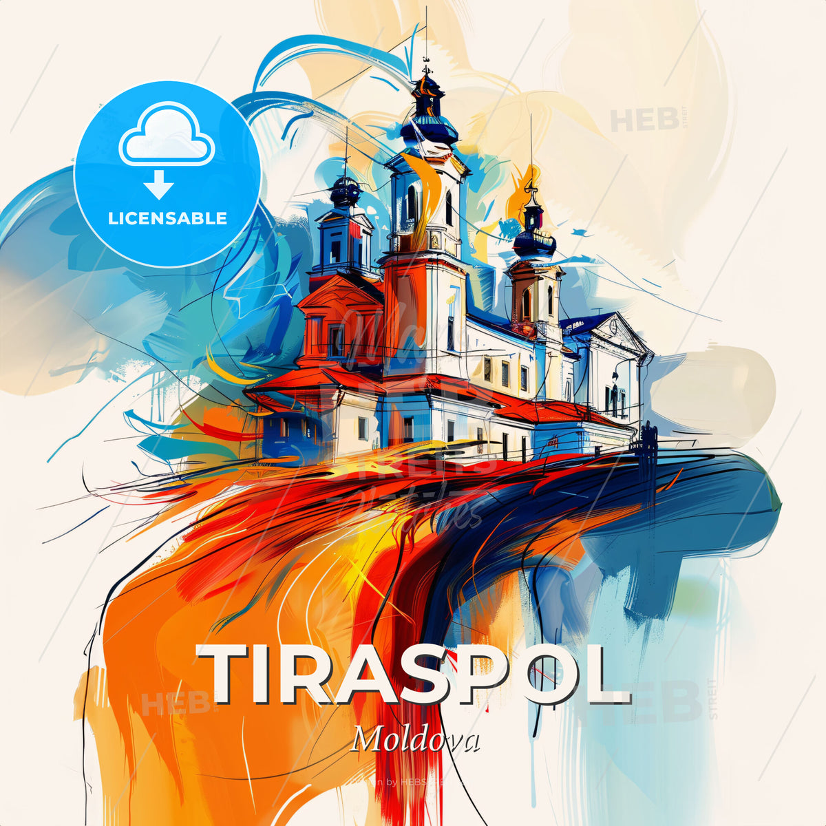 Vibrant Tiraspol, Moldova - A Painting Of A Building - Square format print template