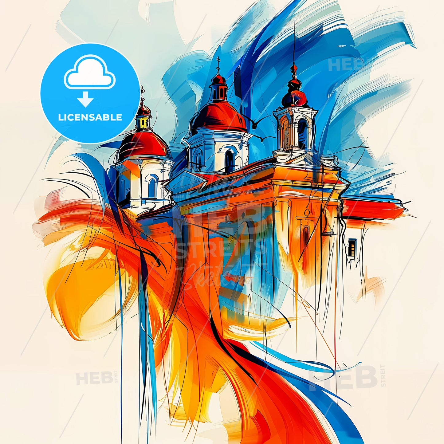 Vibrant Tiraspol, Moldova - A Painting Of A Building With A Red And Blue Roof