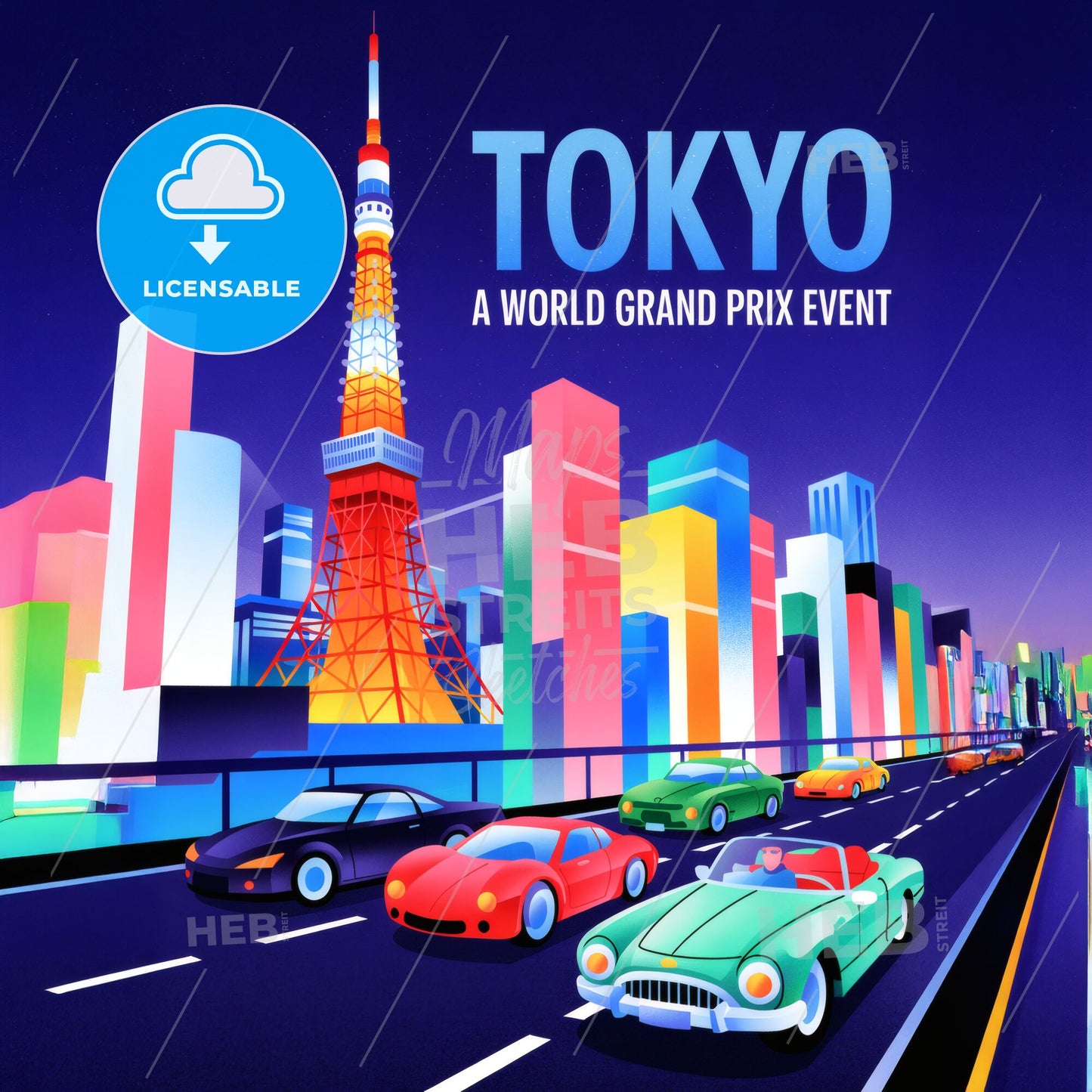 Tokyo Dreams: Retro-Futuristic Grand Prix Art Print with Iconic Cityscape Design