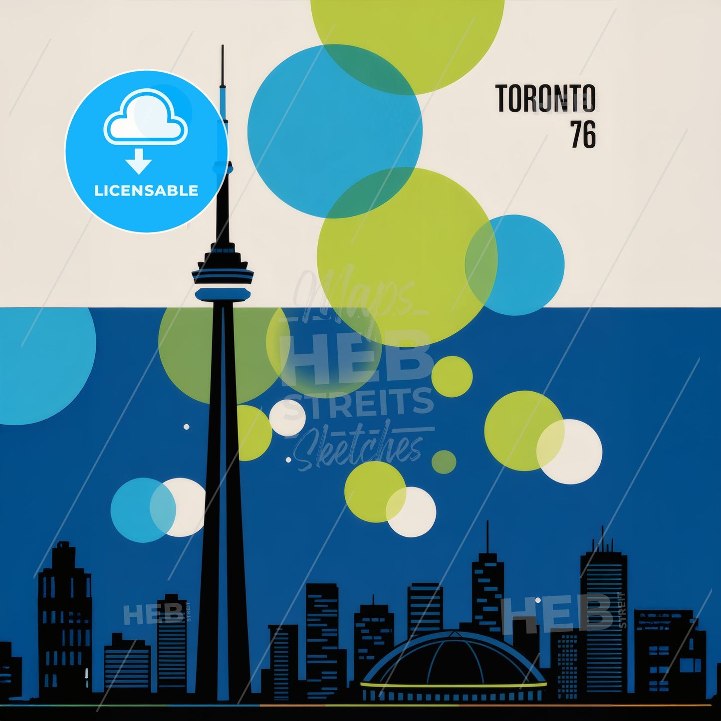 Toronto Skyline Retro Poster: Vibrant Night Scene with Mid-Century Modern Flair