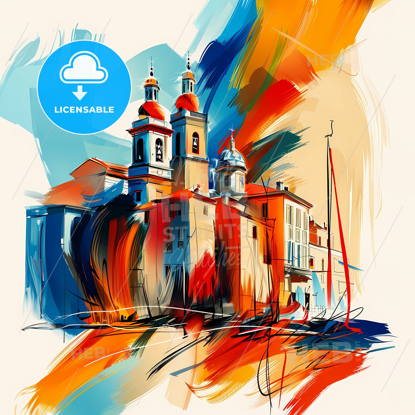 Vibrant Toulon, France - A Painting Of A Building With Colorful Paint