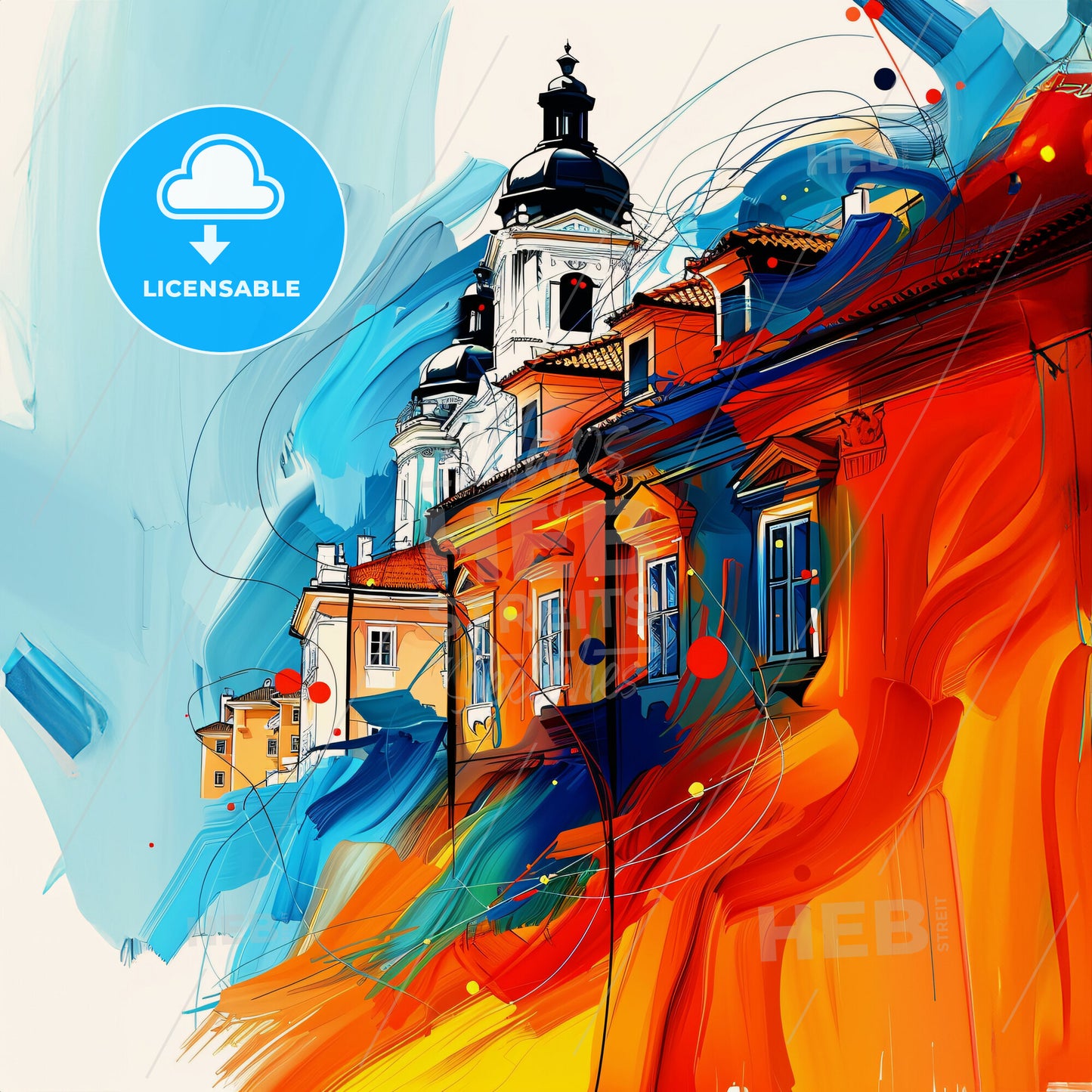 Vibrant Trenčín, Slovakia - A Colorful Painting Of A Building