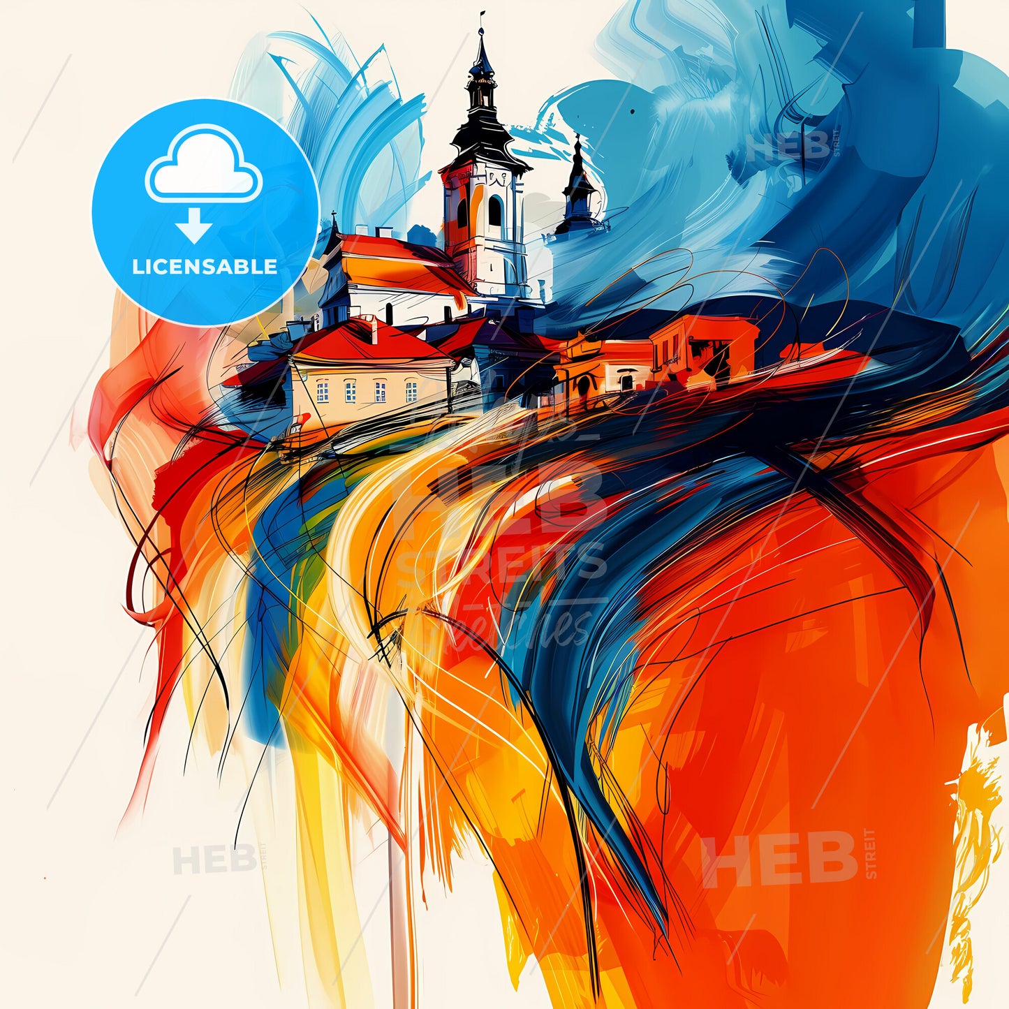 Vibrant Trenčín, Slovakia - A Painting Of A Town