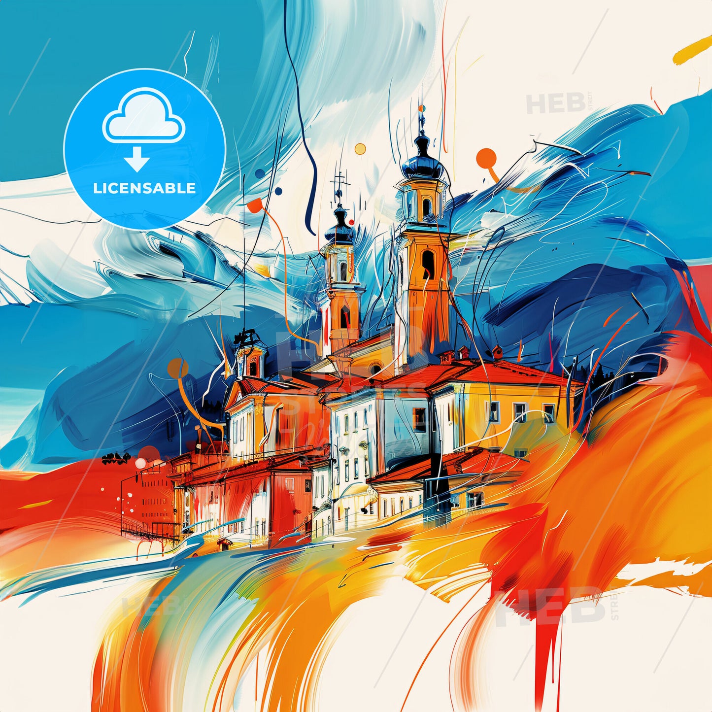 Vibrant Trento, Italy - A Painting Of A Building With Towers