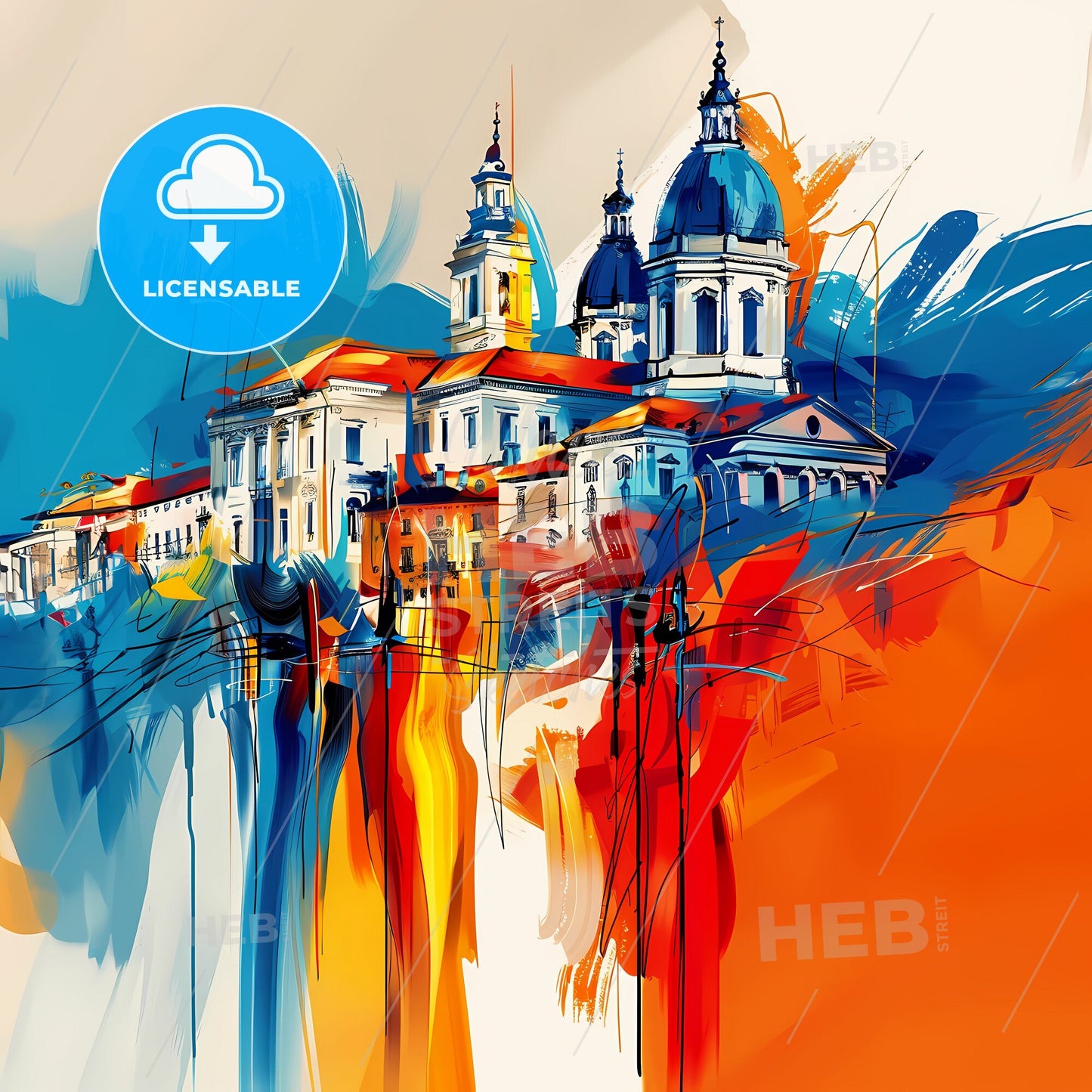 Vibrant Trieste , Italy - A Painting Of A Building With A Colorful Background