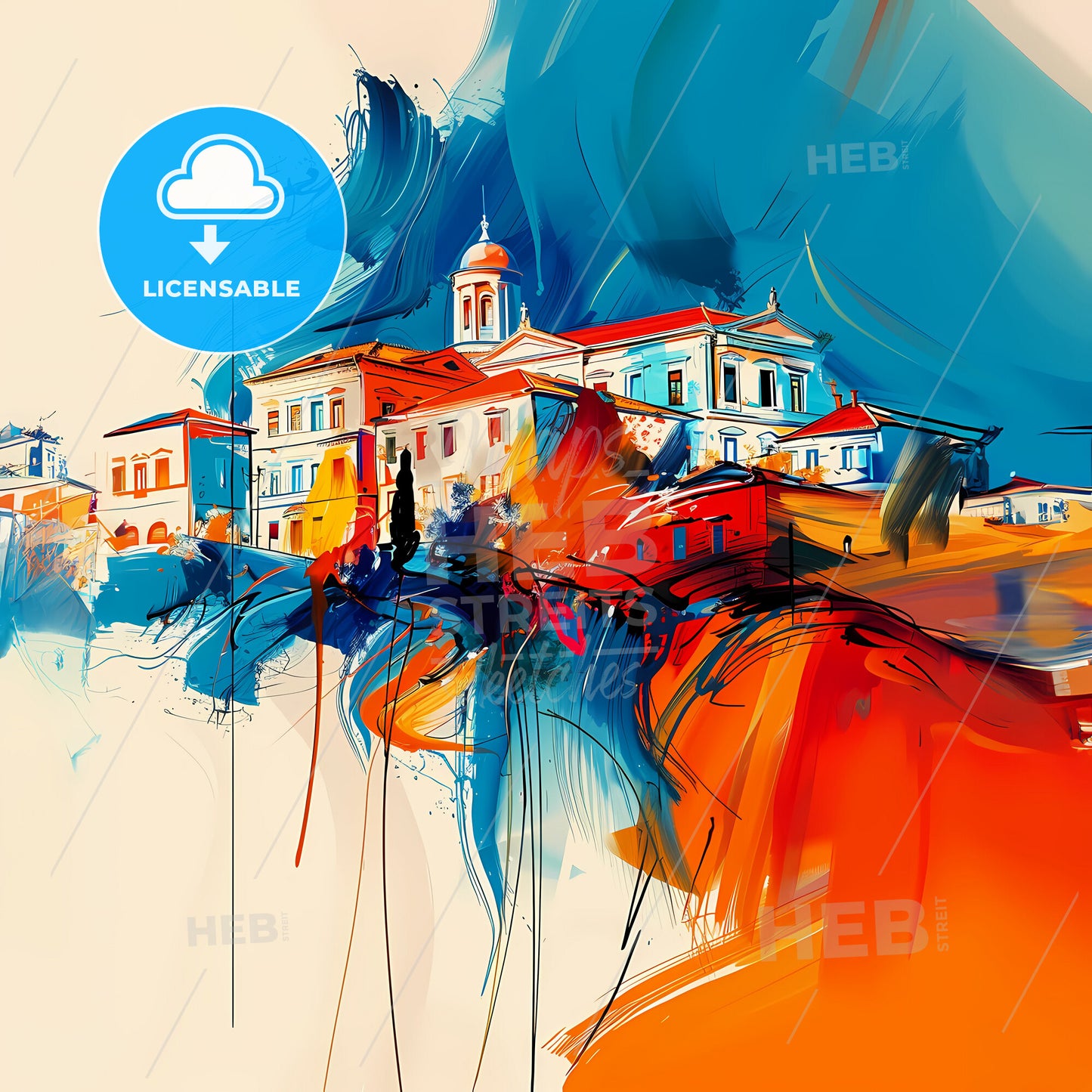 Vibrant Trikala, Greece - A Painting Of A Building