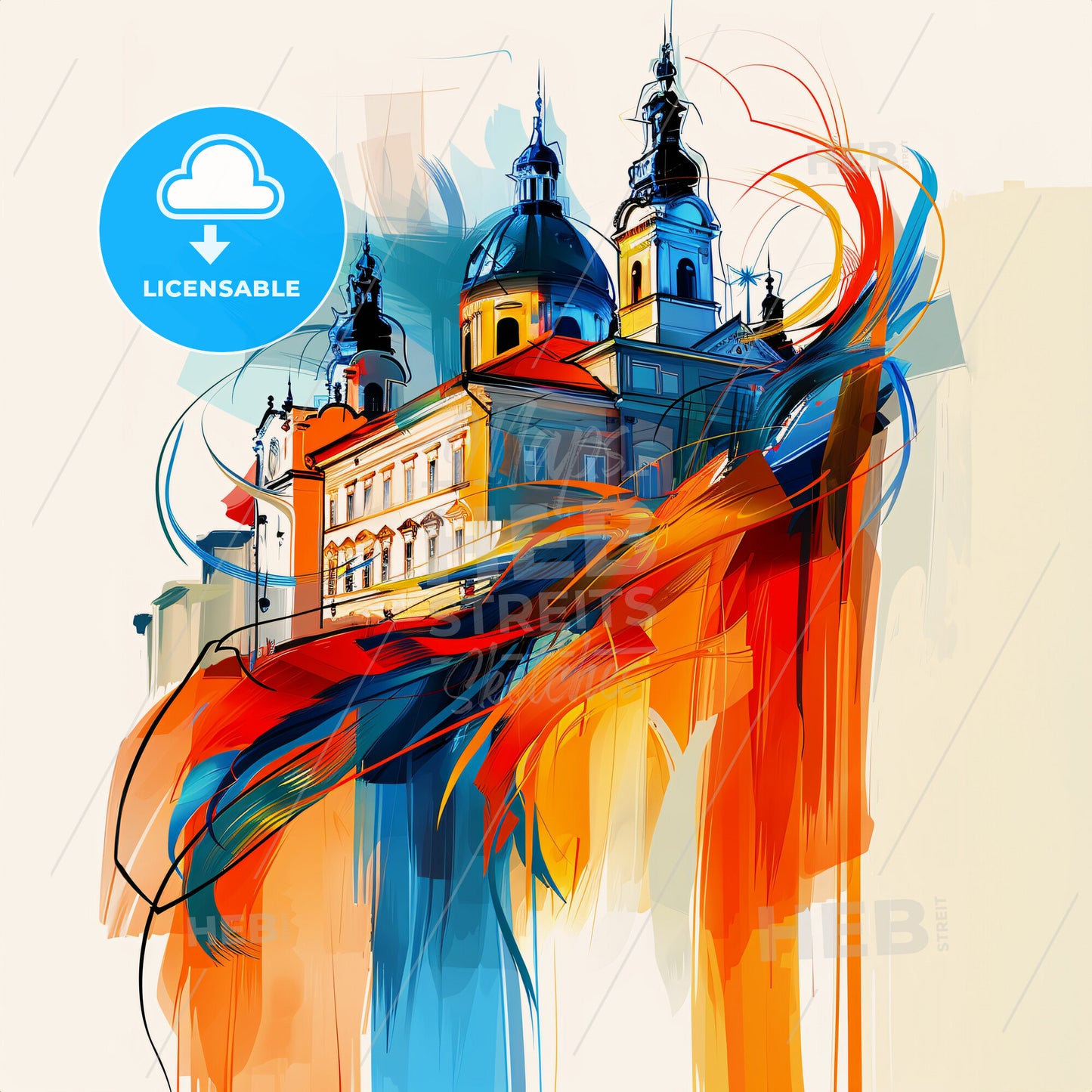 Vibrant Trnava, Slovakia - A Painting Of A Building With Colorful Paint