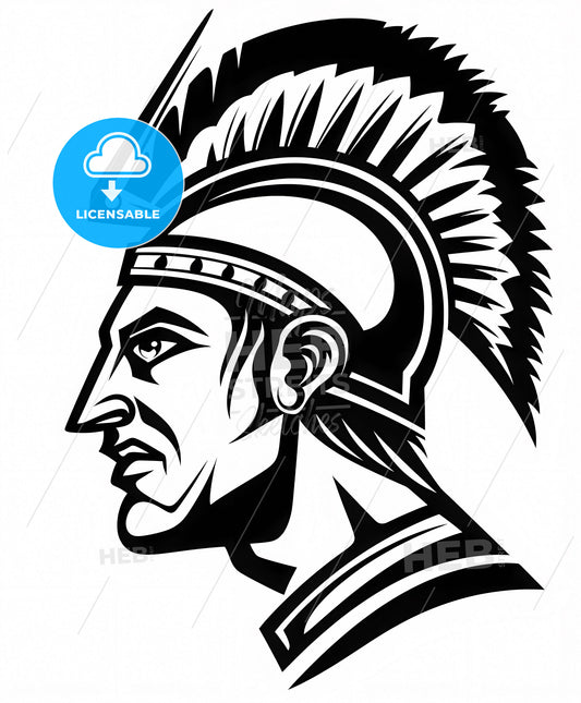 Minimalist Black and White Trojan Warrior Mascot Logo with Thick Lines, No Background