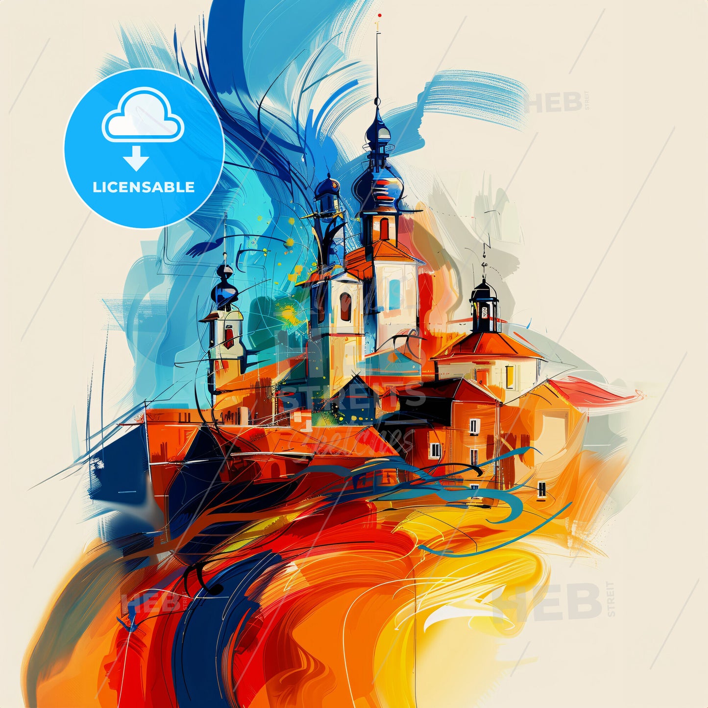 Vibrant Troyes, France - A Painting Of A Building With Towers