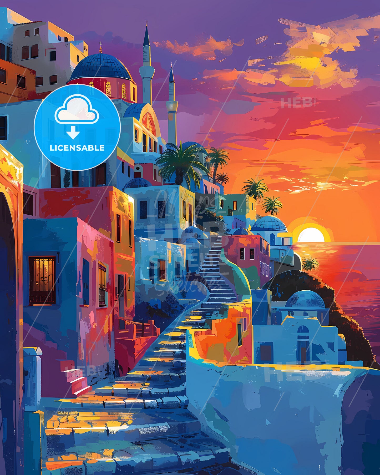 Abstract Painting Turkey Sunset Vibrant Colors Urban Landscape Fine Art