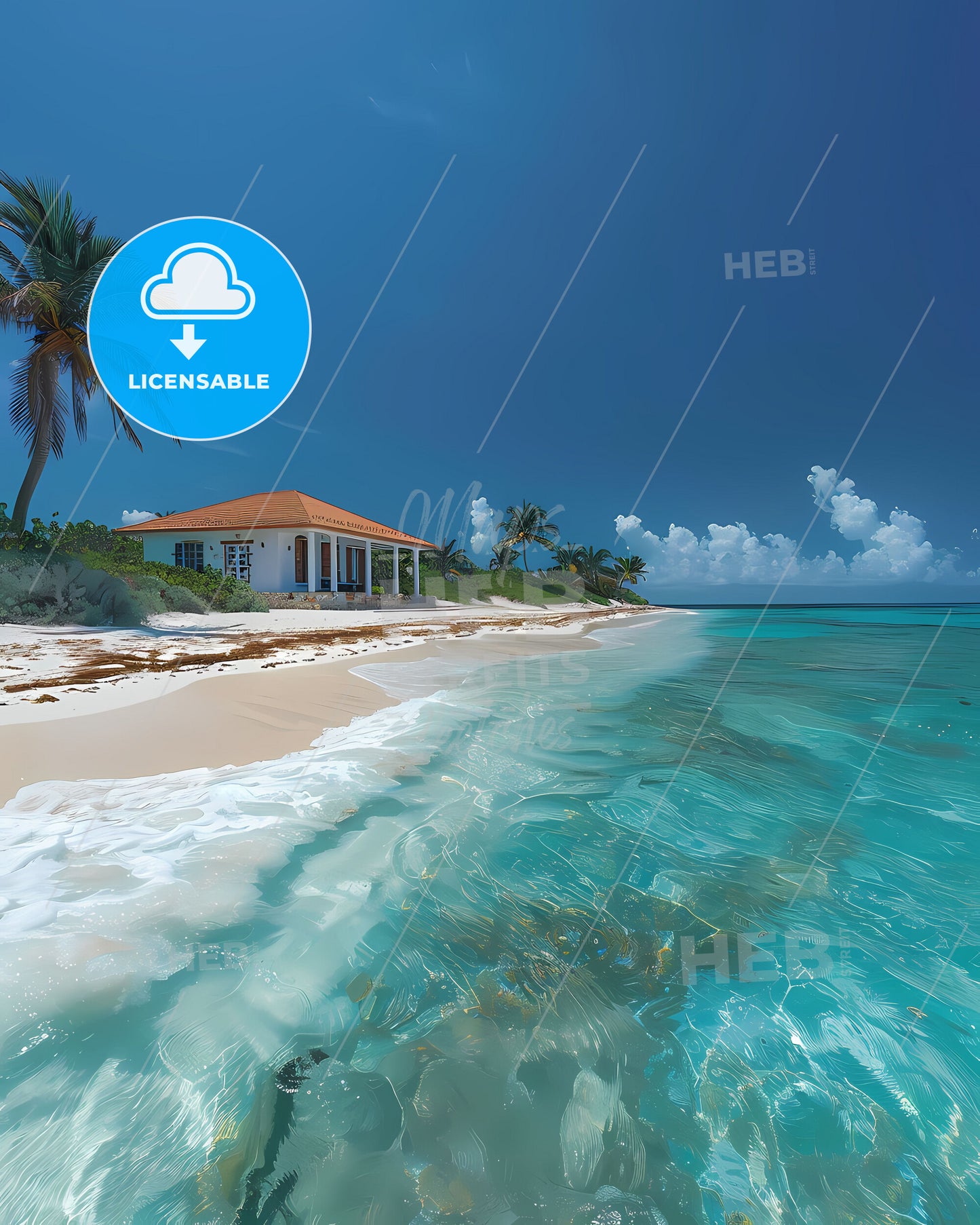 Tranquil Beachside Masterpiece: Vibrant Painting Depicting Turks and Caicos Islands, North America