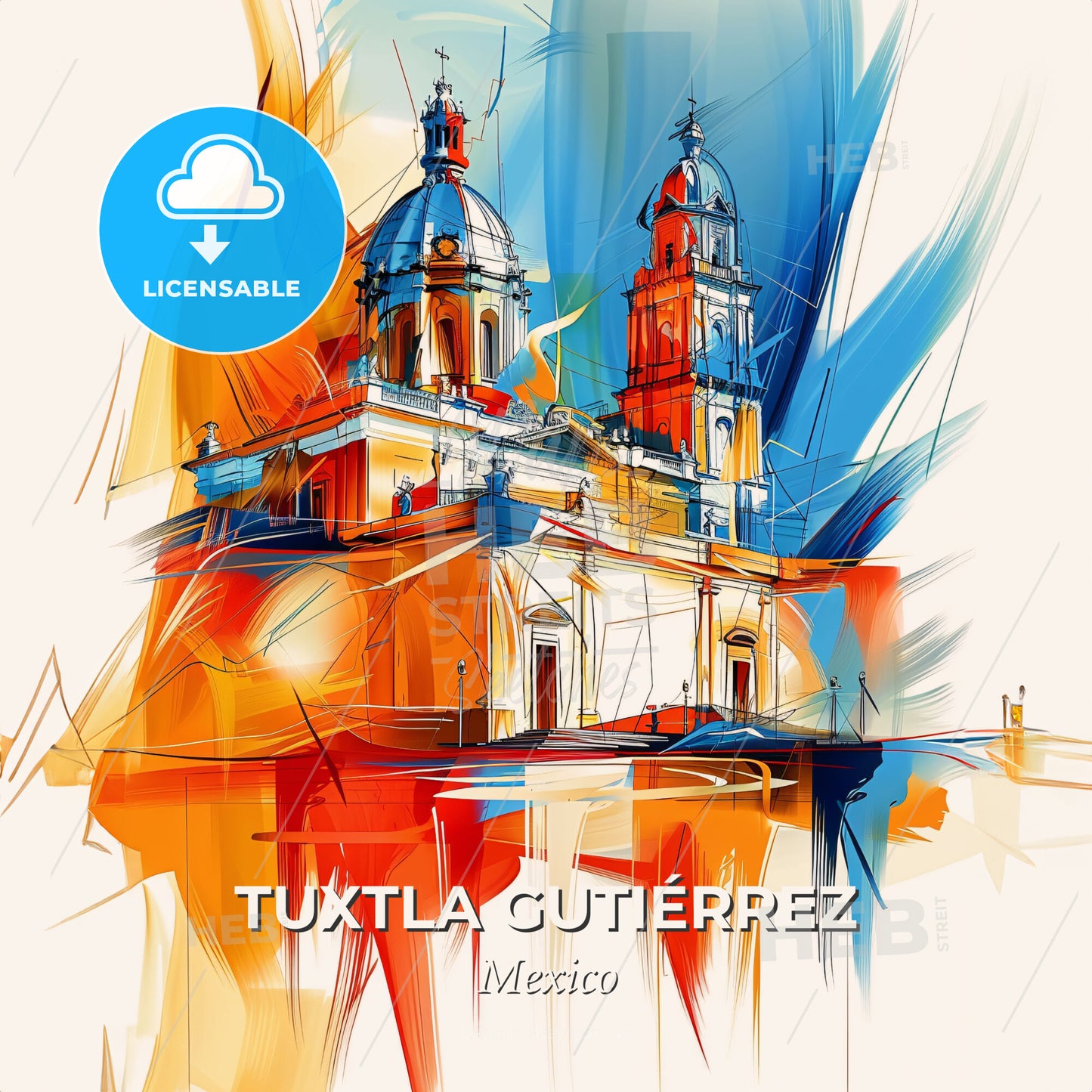 Vibrant Tuxtla Gutiérrez, Mexico - A Painting Of A Building With A Dome And Towers - Square format print template