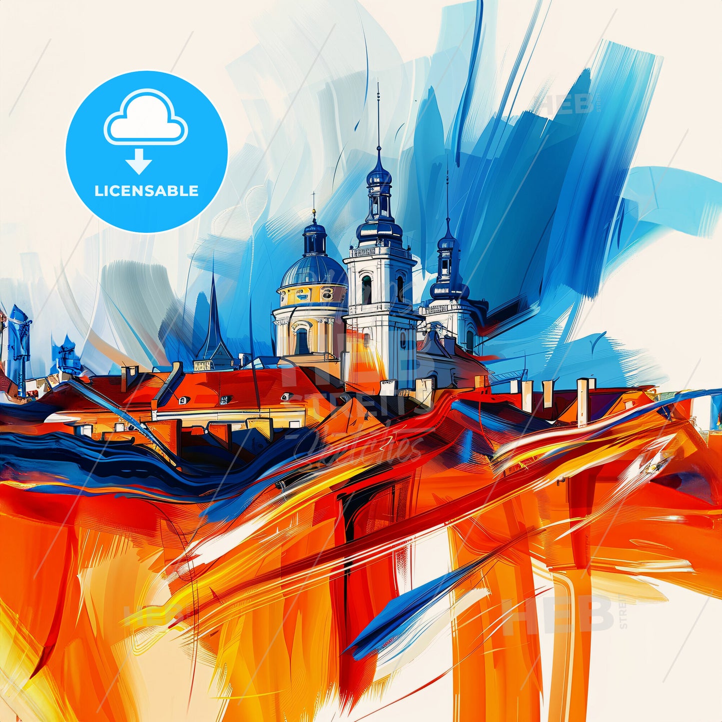 Vibrant Tychy, Poland - A Painting Of A Building With Towers And Roofs