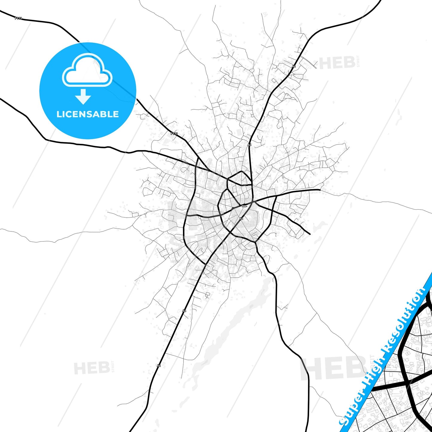 Ugep, Nigeria Light Map with Street Names, City Names, and Districts
