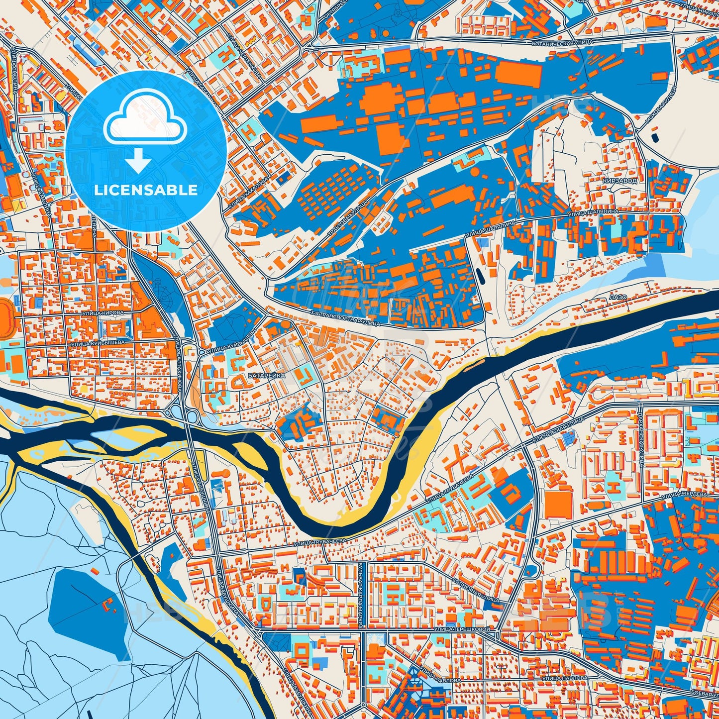 Colorful Ulan-Ude Street Map with Labels and Buildings