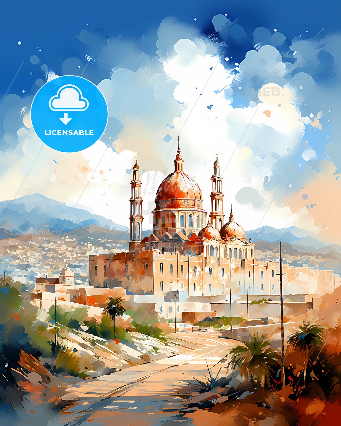 Umm Al Quwain Metropolis Panorama Painting Vibrant Urban Art Scene