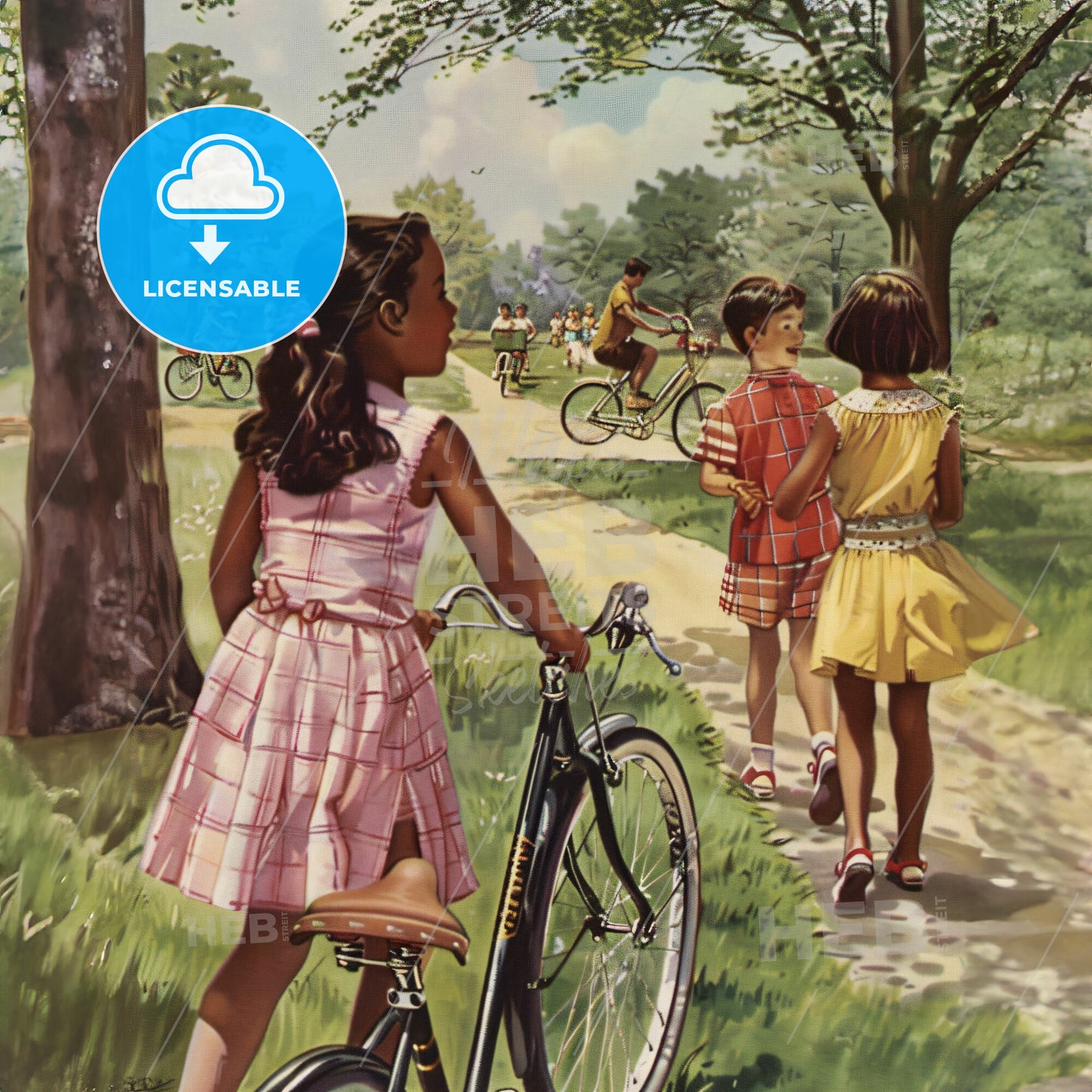 A Group Of Children Walking On A Path With Bicycles