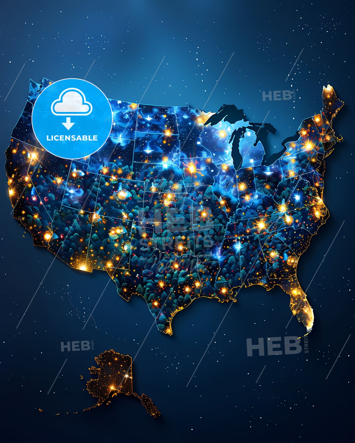 Abstract Art Map of United States, North America, Hand Painted Colors, Vibrant Artwork, Unique Wall Art