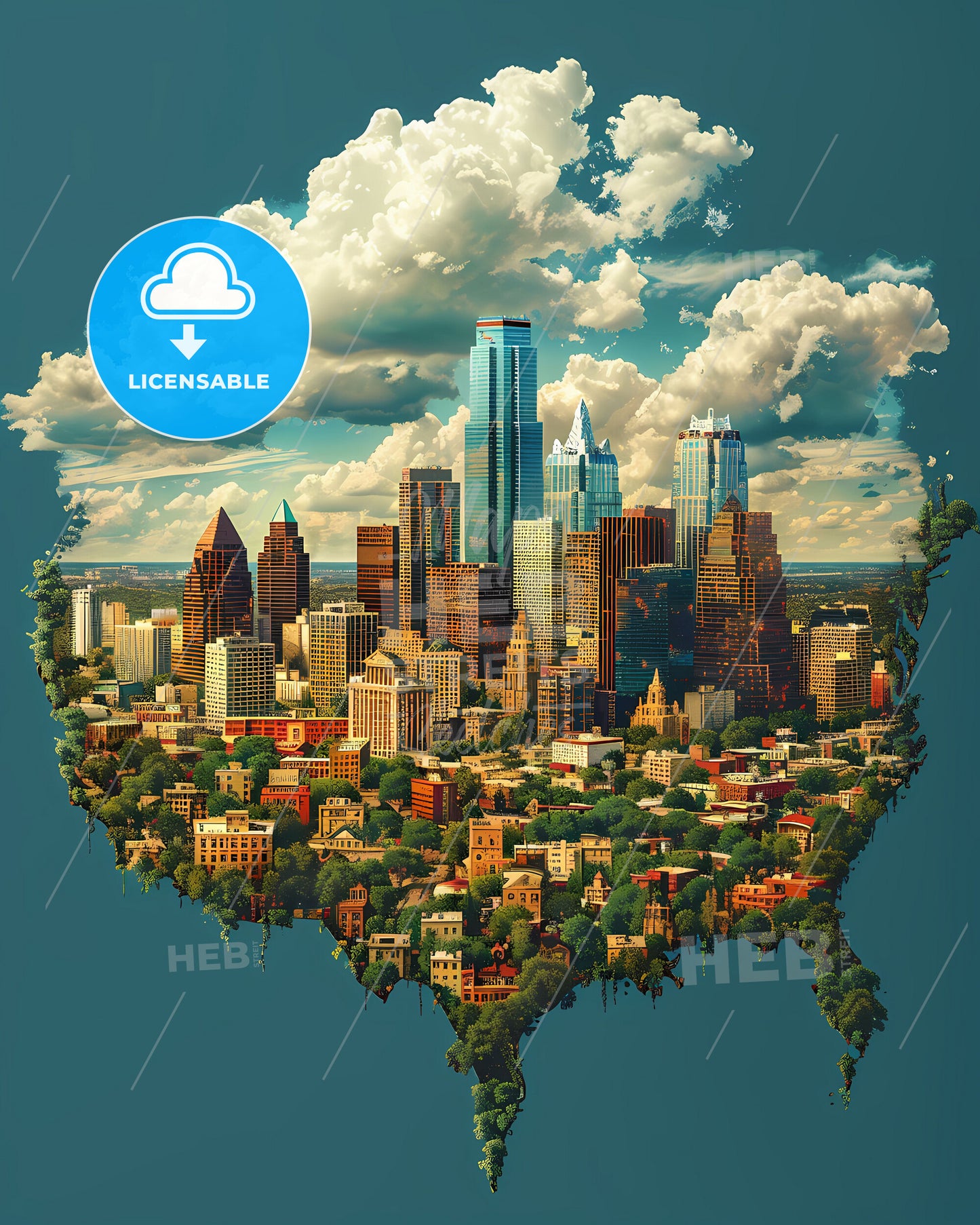 Cityscape Abstract Colorful Contemporary Modern Vibrant Painting Art Map North America United States