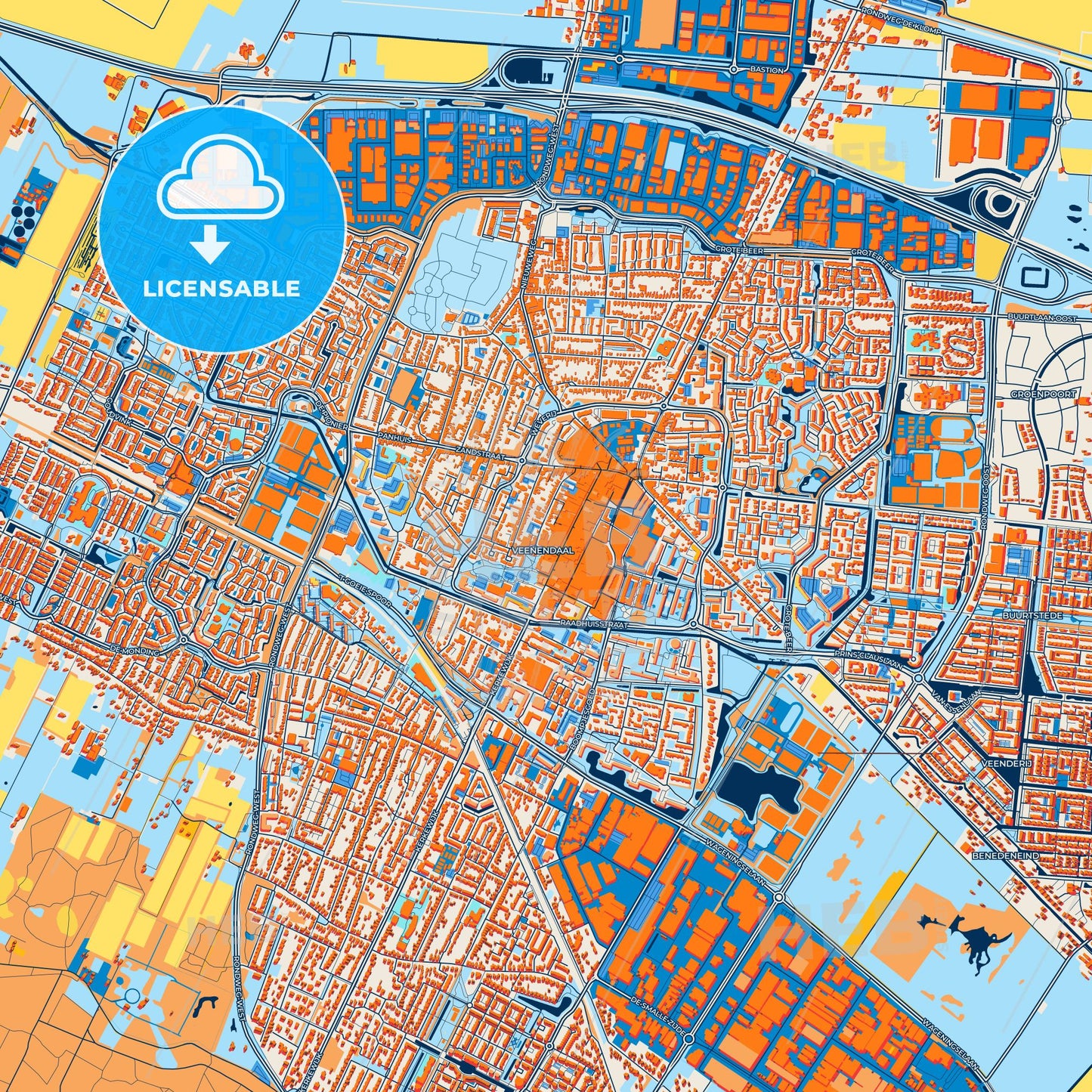 Colorful Veenendaal Street Map with Labels and Buildings