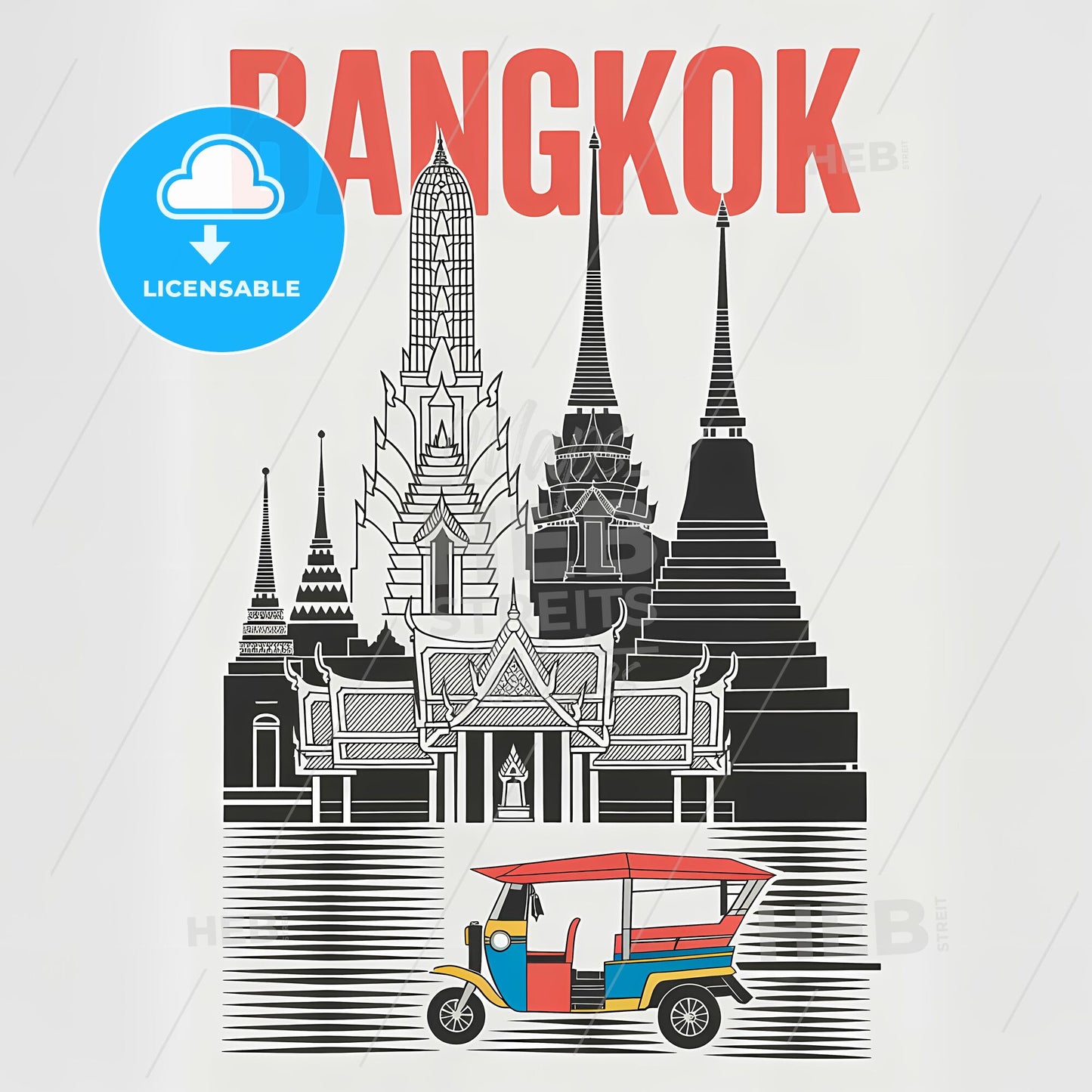 Vertical Wonders of Bangkok: A Bold Black and White Landmark Illustration