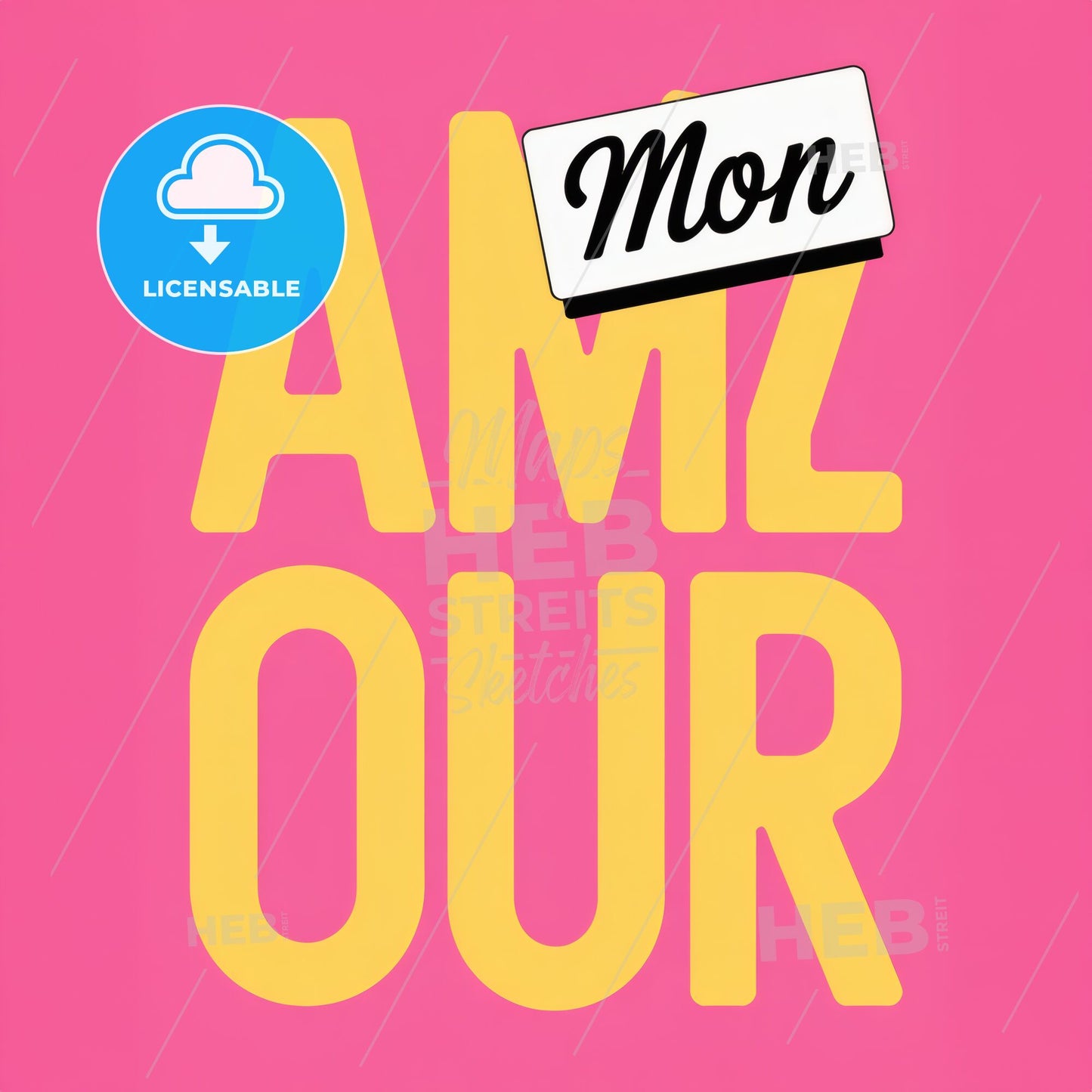 Vibrant AMOUR Typography Print: Modern Elegance with a Touch of Love