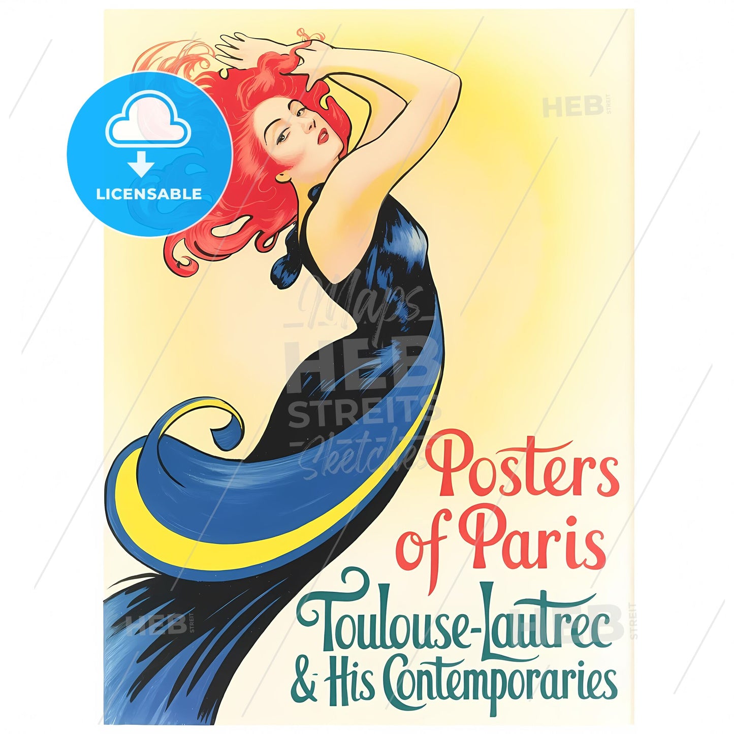 Vibrant Art Nouveau Elegance: Enigmatic Lady in Flowing Motion