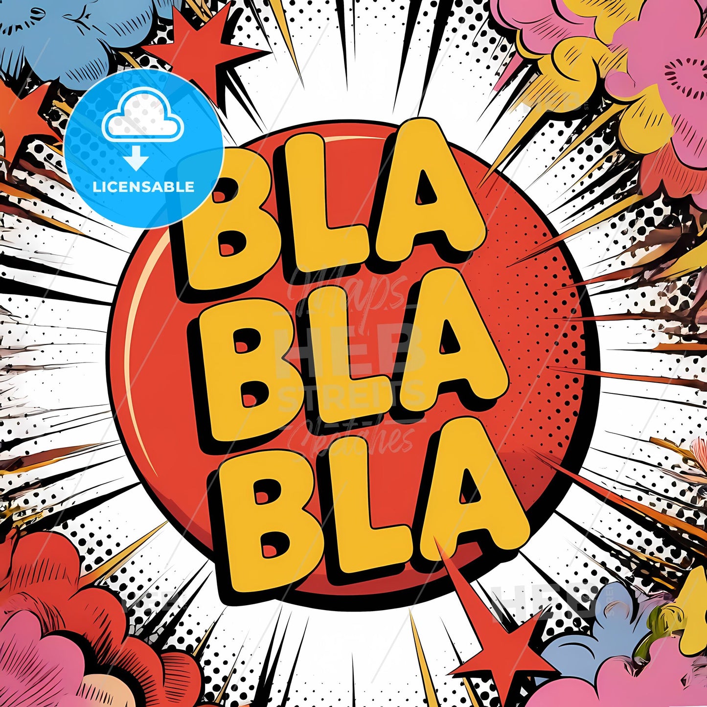 Vibrant Comic Burst: Bold BLA BLA BLA Speech Bubble Art