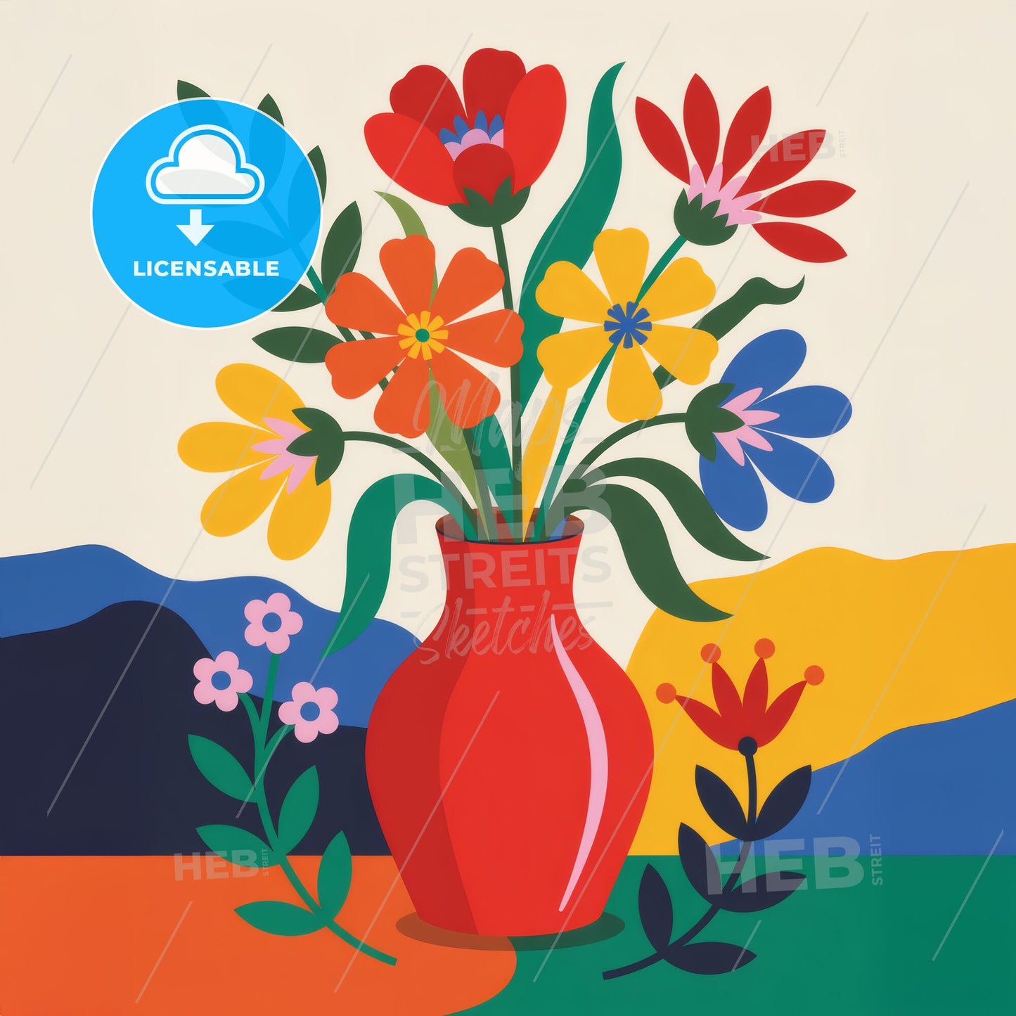 Vibrant Matisse-Inspired Cut-Paper Art: Bold Floral Composition in Color Blocks