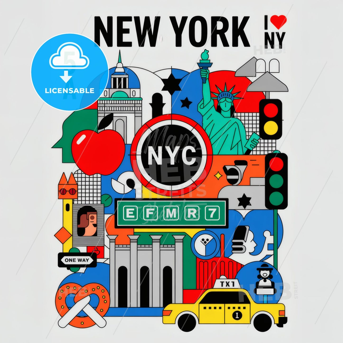 Vibrant NYC Landmarks Collage: A Modern Graphic Tribute to The Big Apple