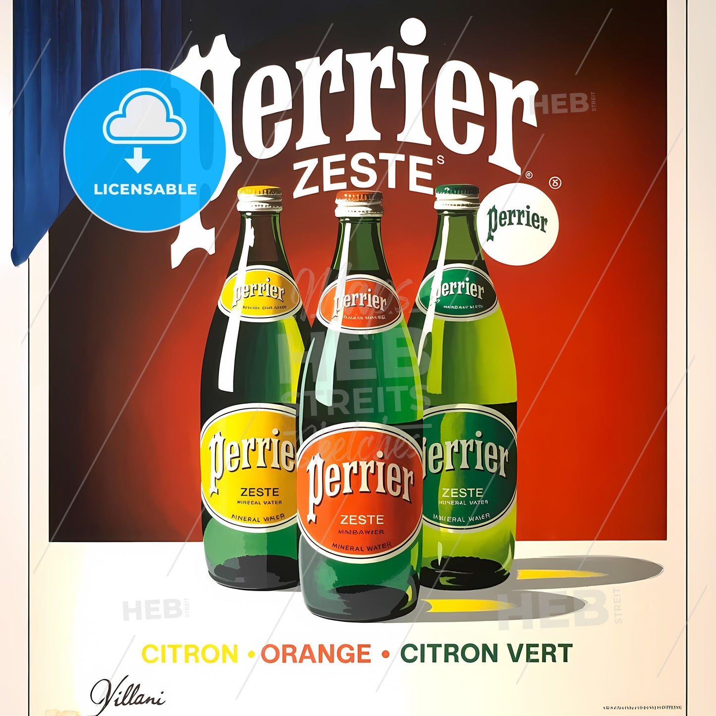 Vibrant Retro Perrier Zeste Advertisement: A Splash of Citrus Refreshment