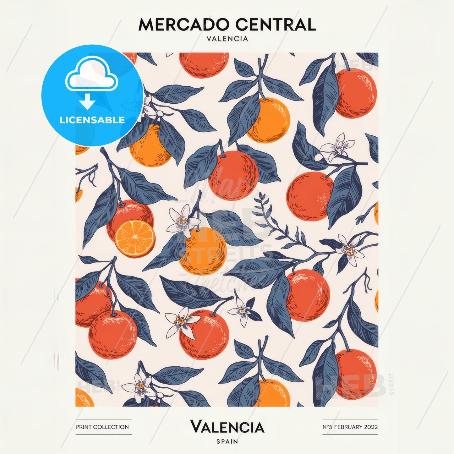 Vibrant Valencia Citrus Pattern Poster - Modern Minimalist Art for Mercado Central