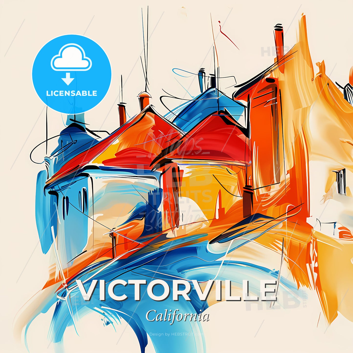 Vibrant Victorville, California - A Painting Of A Group Of Buildings - Square format print template