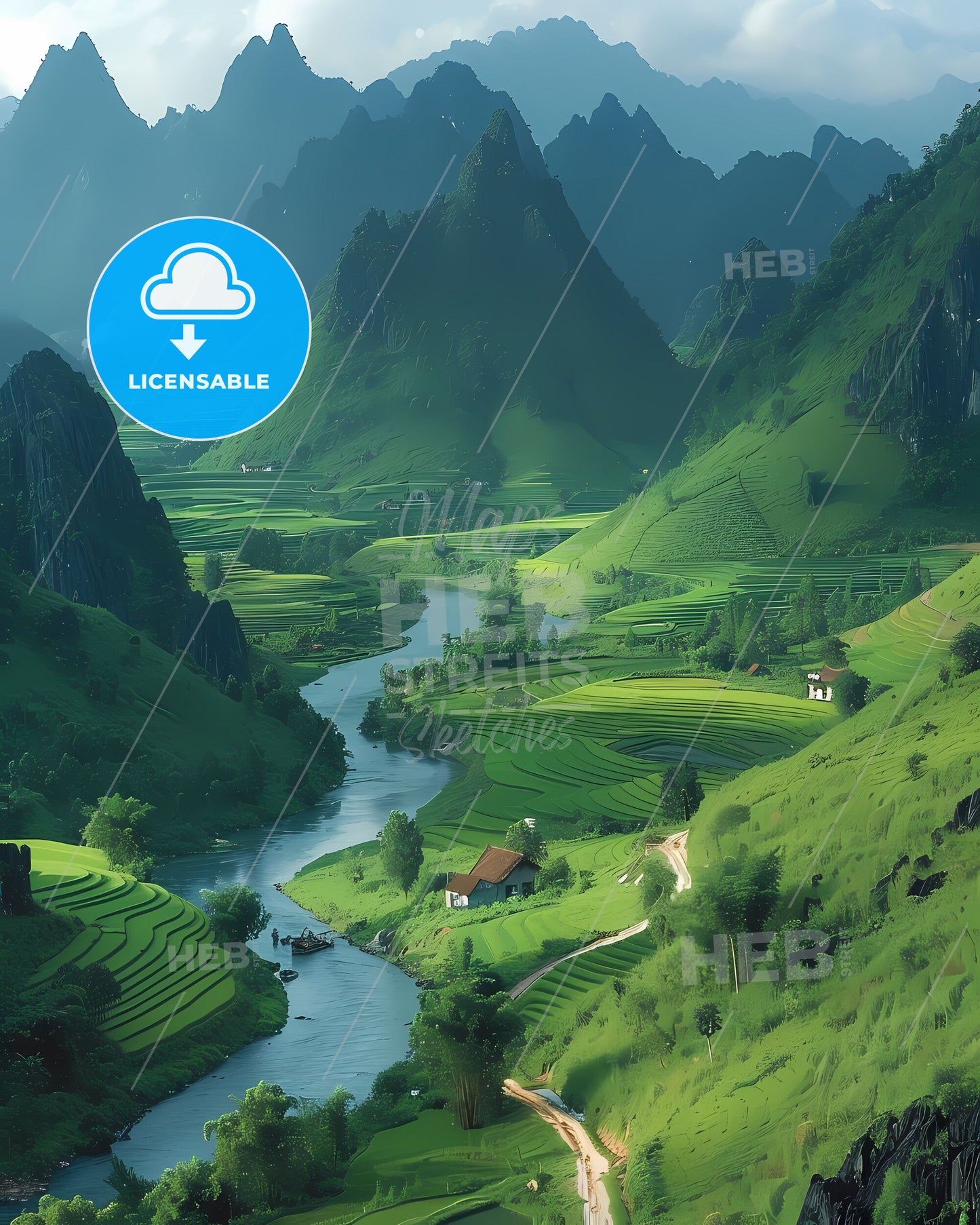 Tranquil River Flows Through Lush Valley in the Heart of Southeast Asia's Vietnam