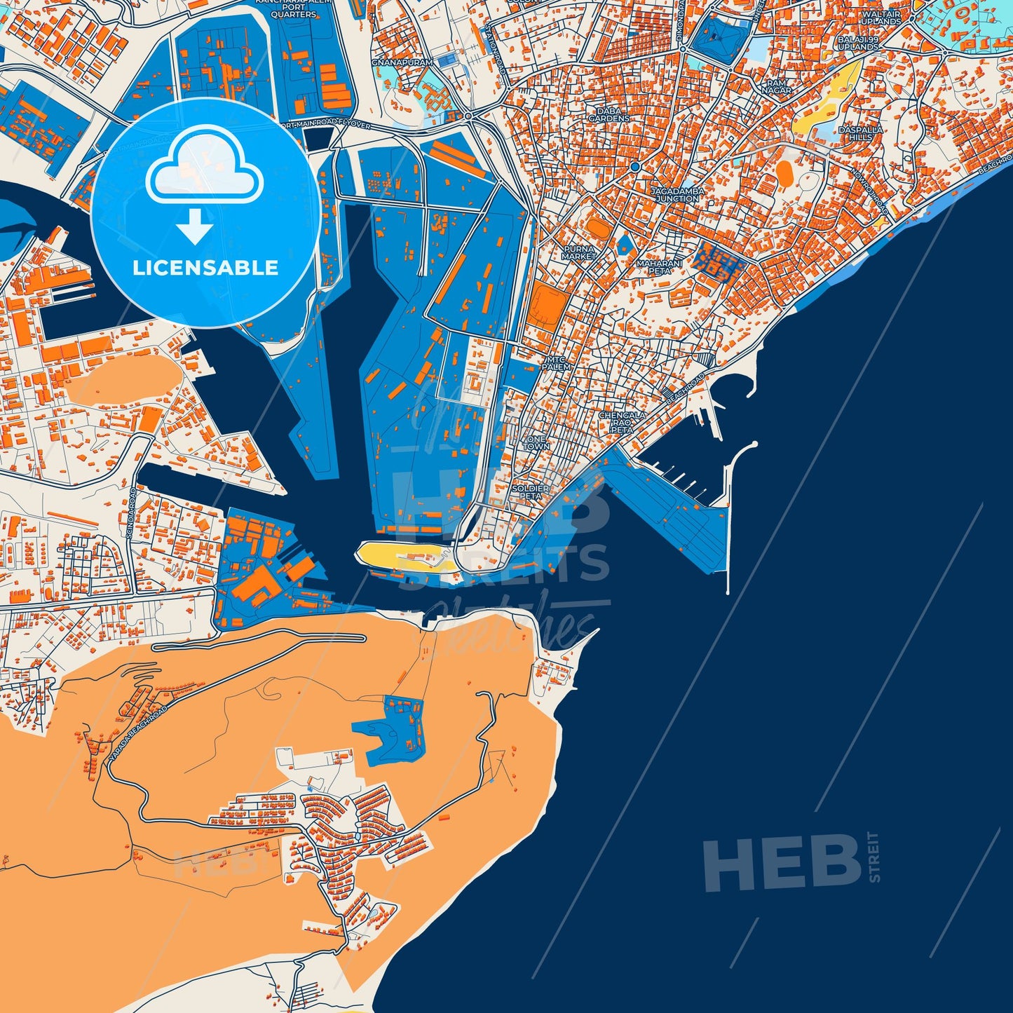 Colorful Visakhapatnam Street Map with Labels and Buildings