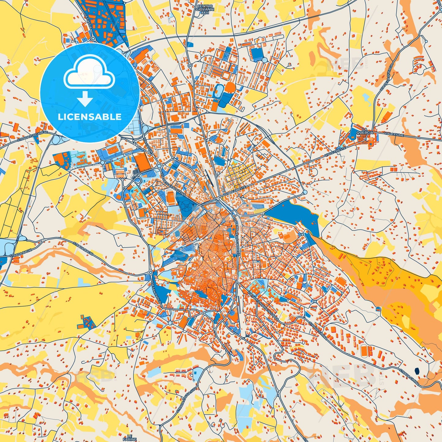 Colorful Viterbo Street Map with Labels and Buildings
