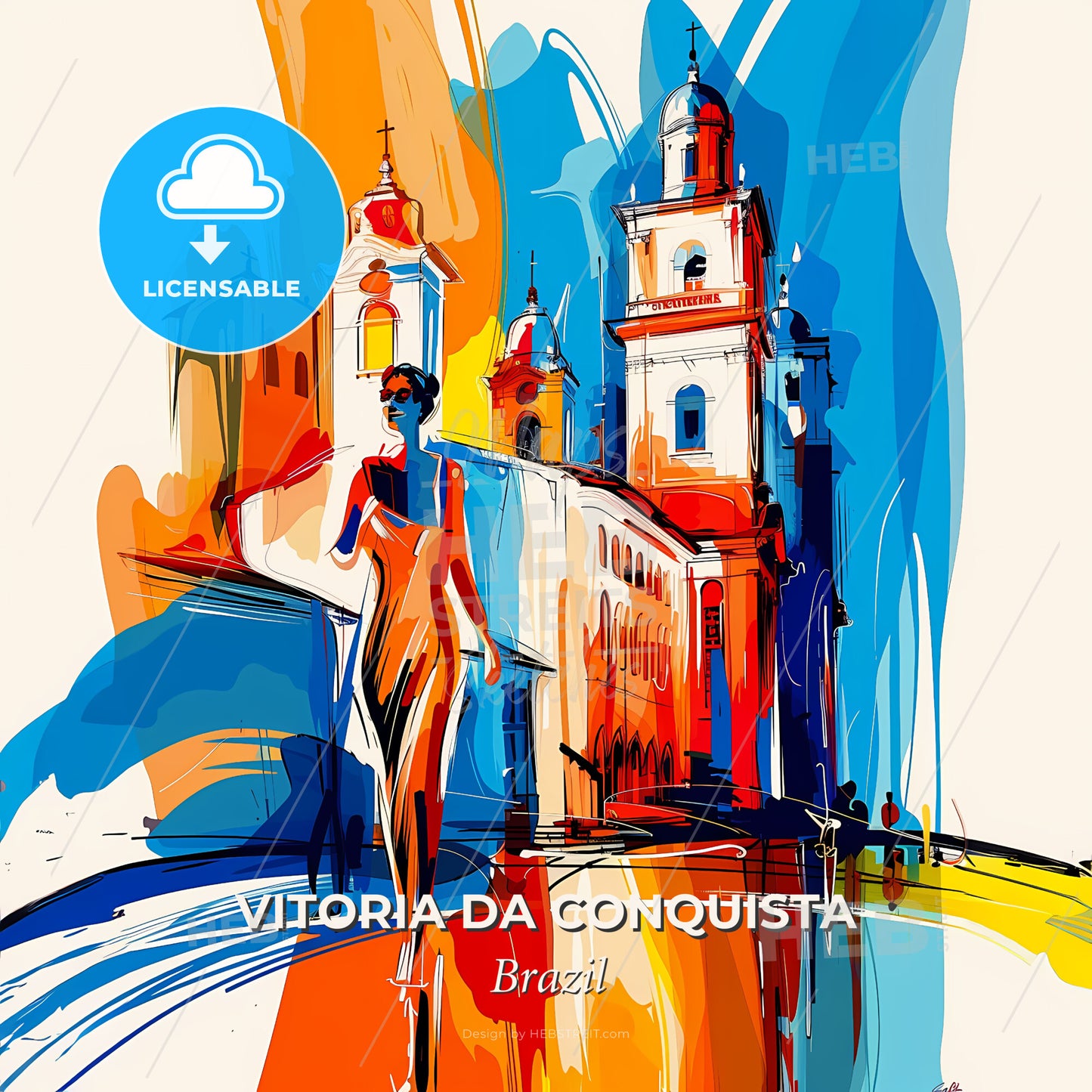 Vibrant Vitoria Da Conquista, Brazil - A Woman Walking In Front Of A Building - Square format print template