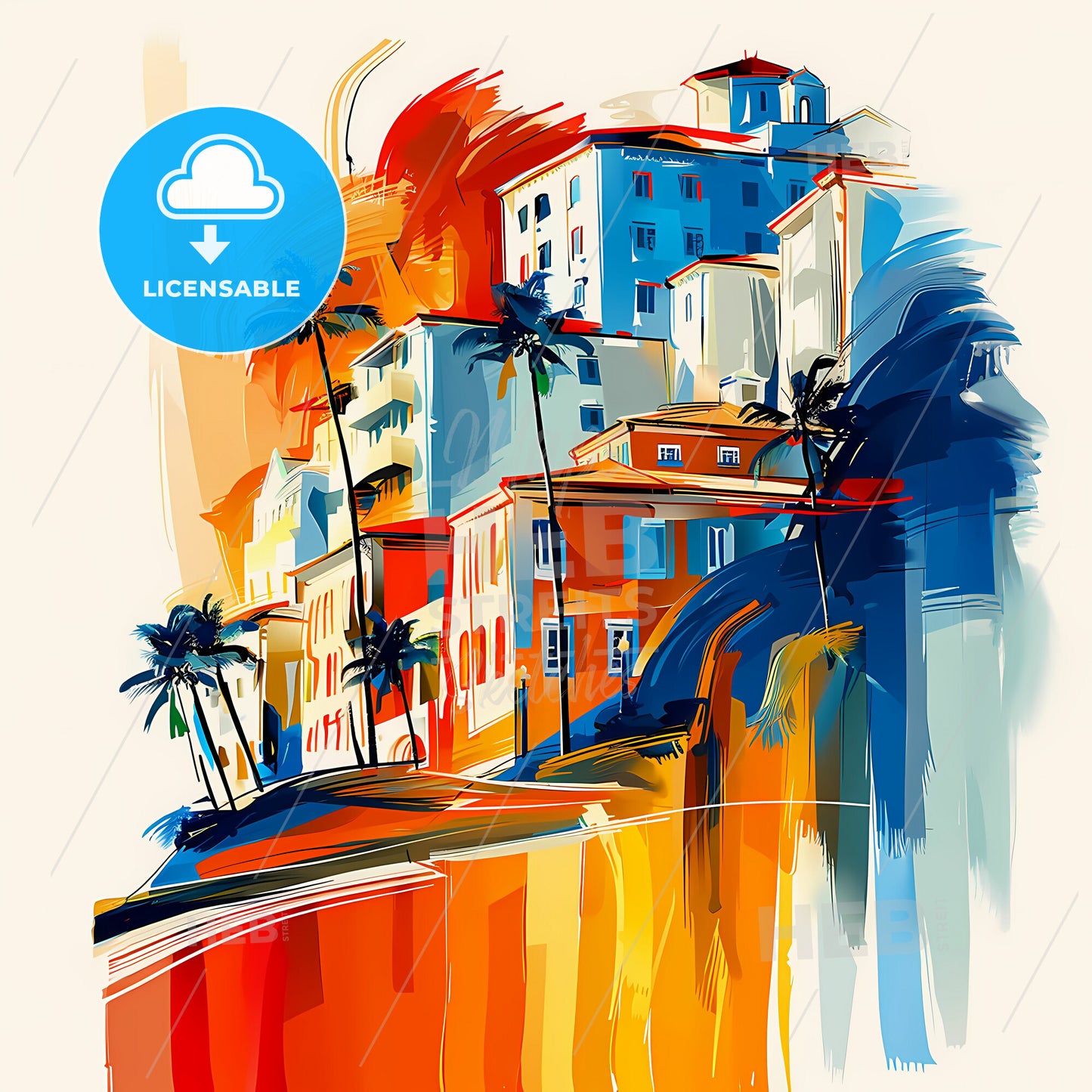 Vibrant West Palm Beach, Florida - A Painting Of A Colorful City