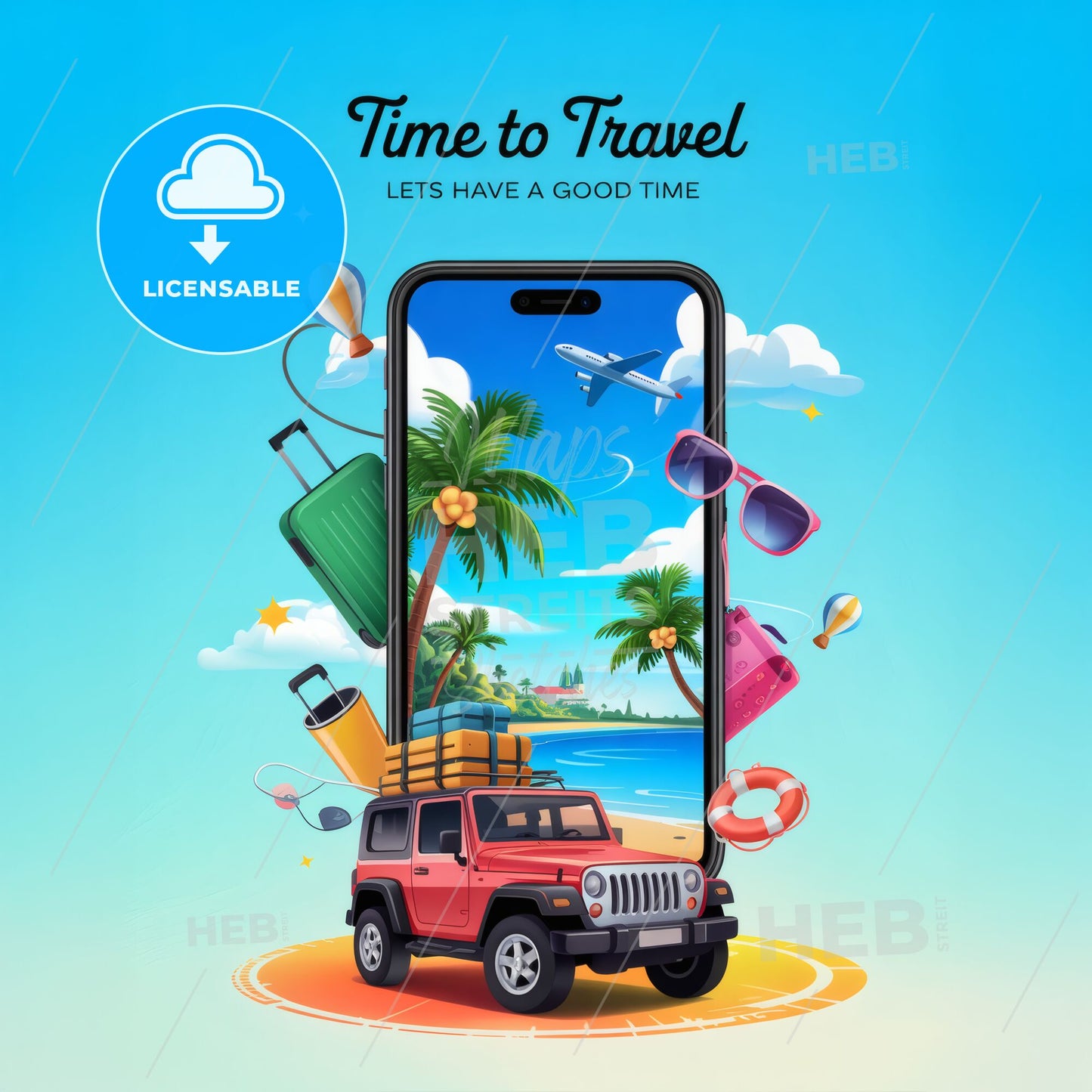 Whimsical Tropical Escape: Adventure Awaits in Vibrant Travel Art Print