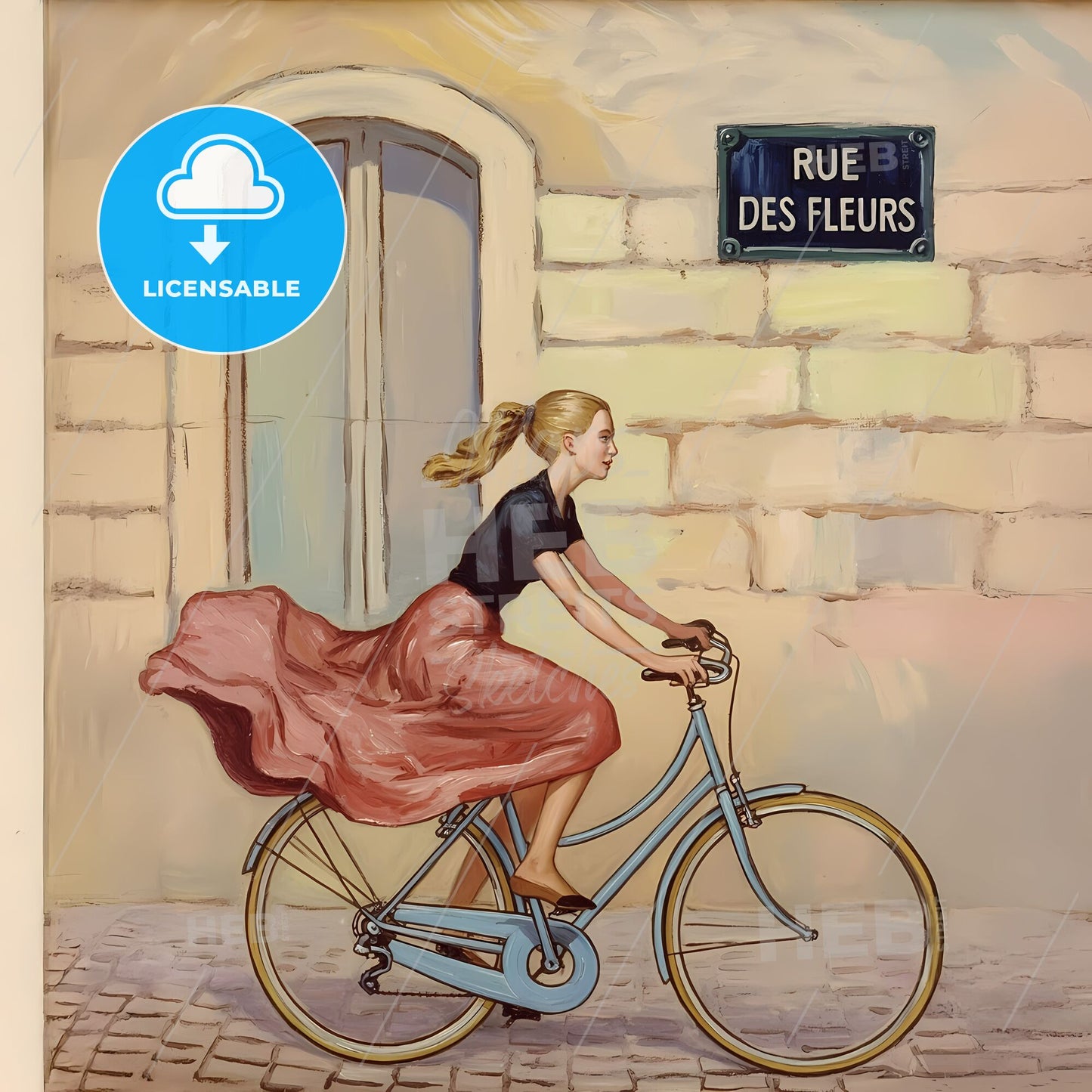 Whirlwind Elegance: A Cyclist in Red Through an Urban Dreamscape