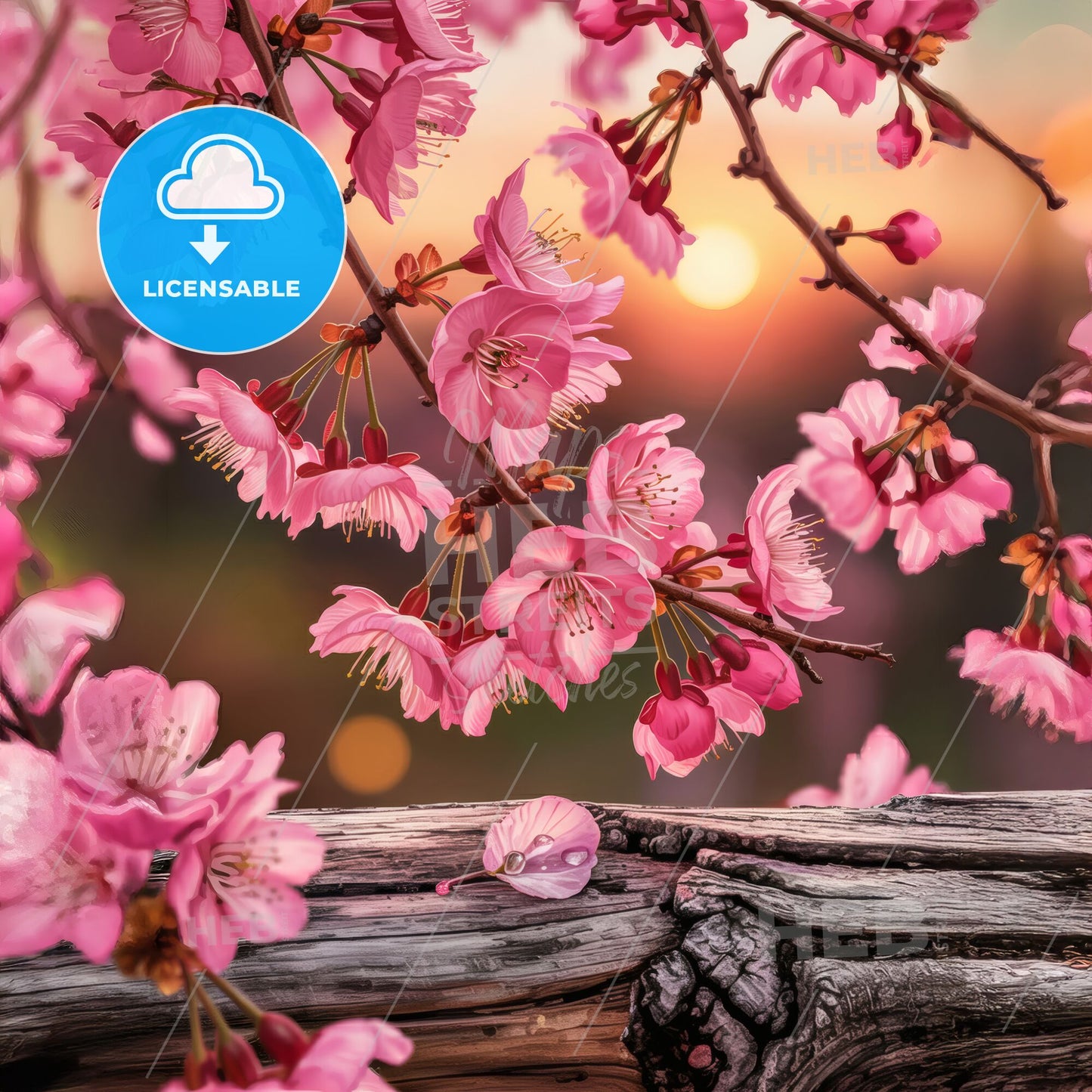 Whispers of Spring: Dreamy Cherry Blossoms Bathed in a Golden Sunset Glow