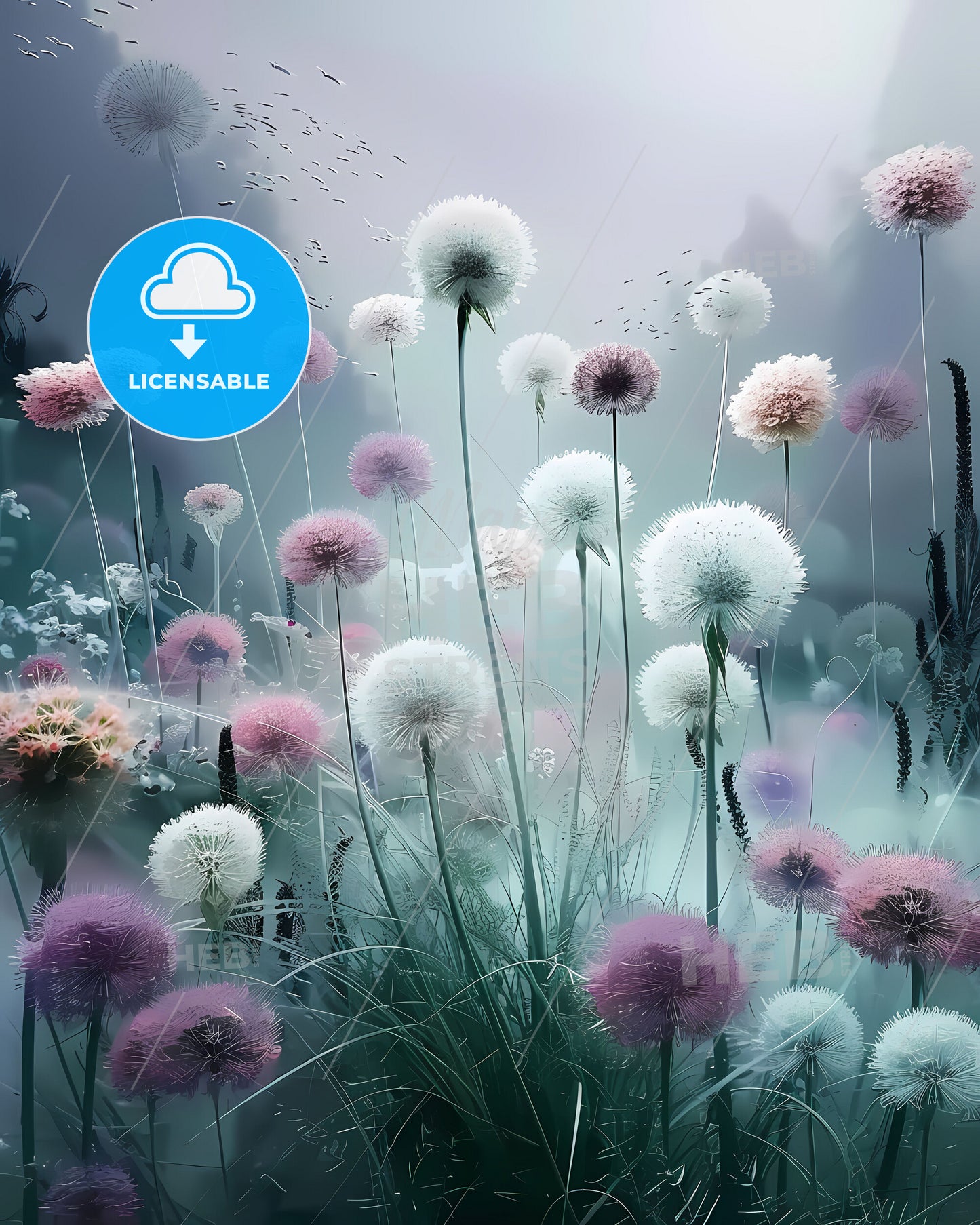 Surreal Underwater Botanical: Enchanting Alliums in White, Pink, Grey, and Green